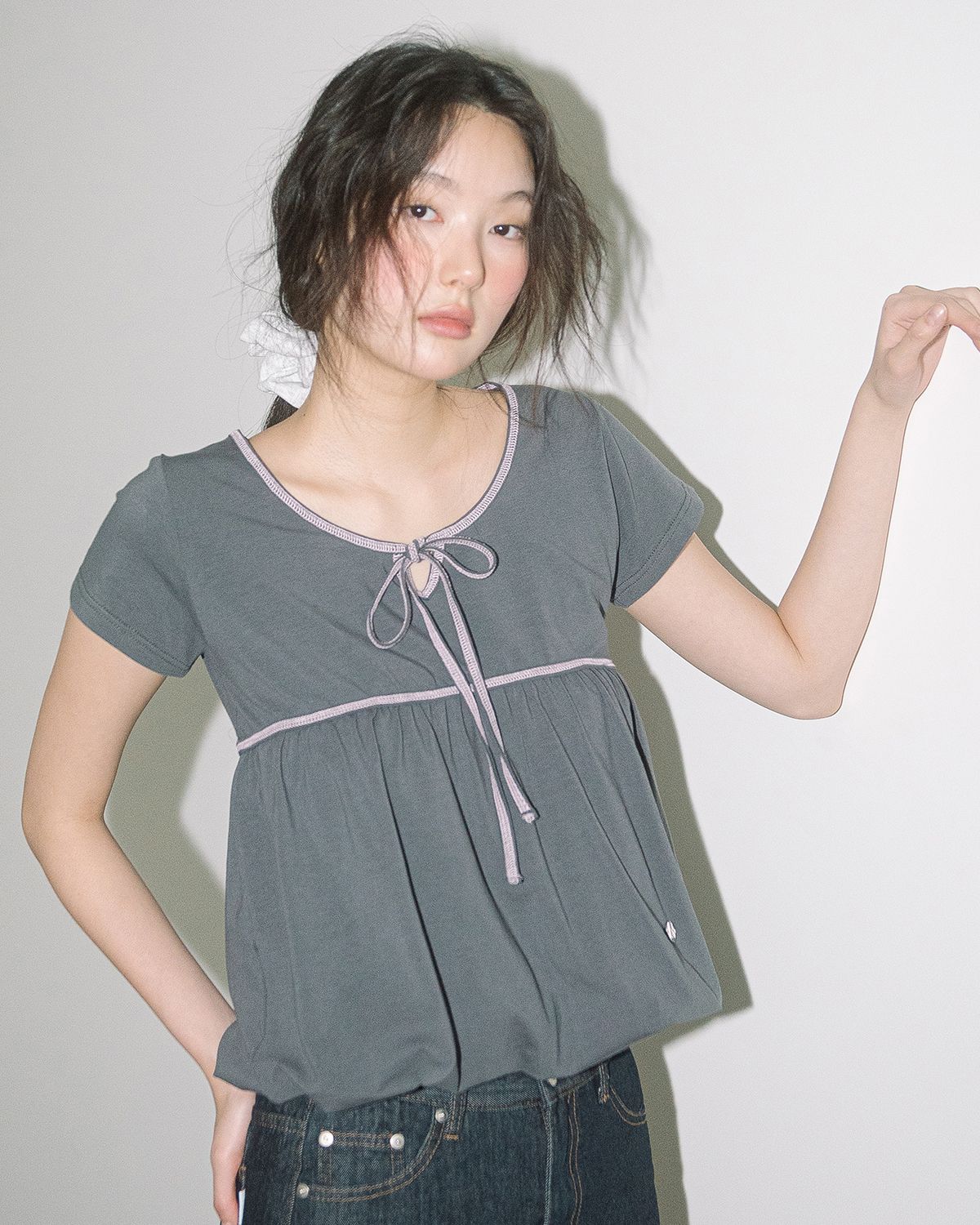 해비즘(HAVISM) LINE BALLOON S/S TEE(CHARCOAL)