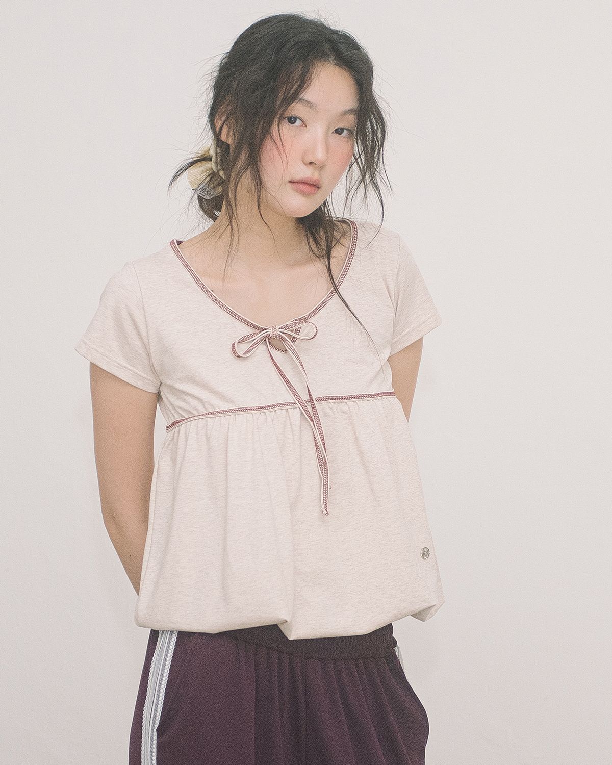 해비즘(HAVISM) LINE BALLOON S/S TEE(OATMEAL)