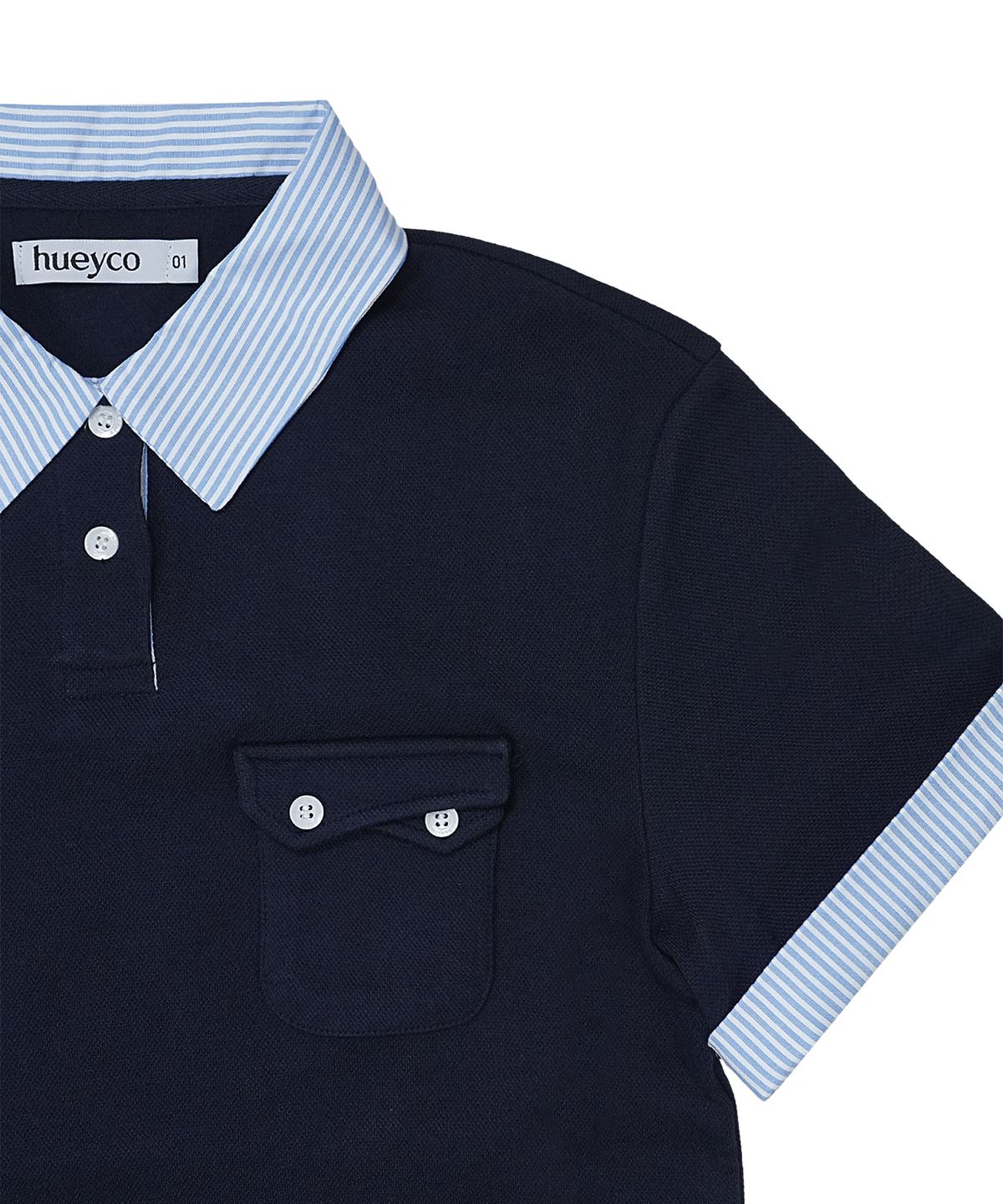 휴이(HUEY) Stripe Rollup Polo Tee Navy