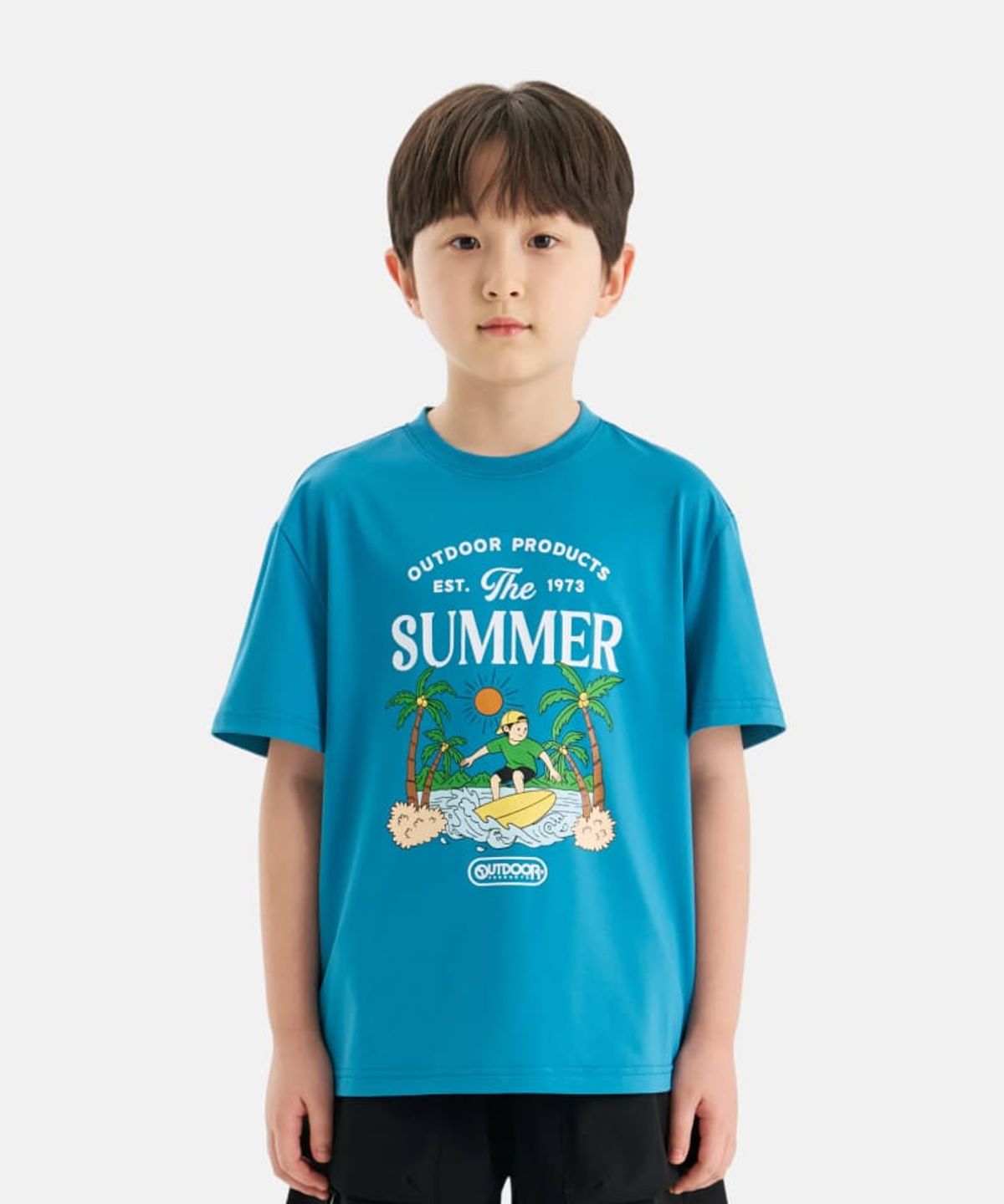 아웃도어 프로덕츠 키즈(OUTDOOR PRODUCTS KIDS) 쿨터치 썸머 그래픽 반팔 티셔츠 (블루그린) OD262ISS21_BGN