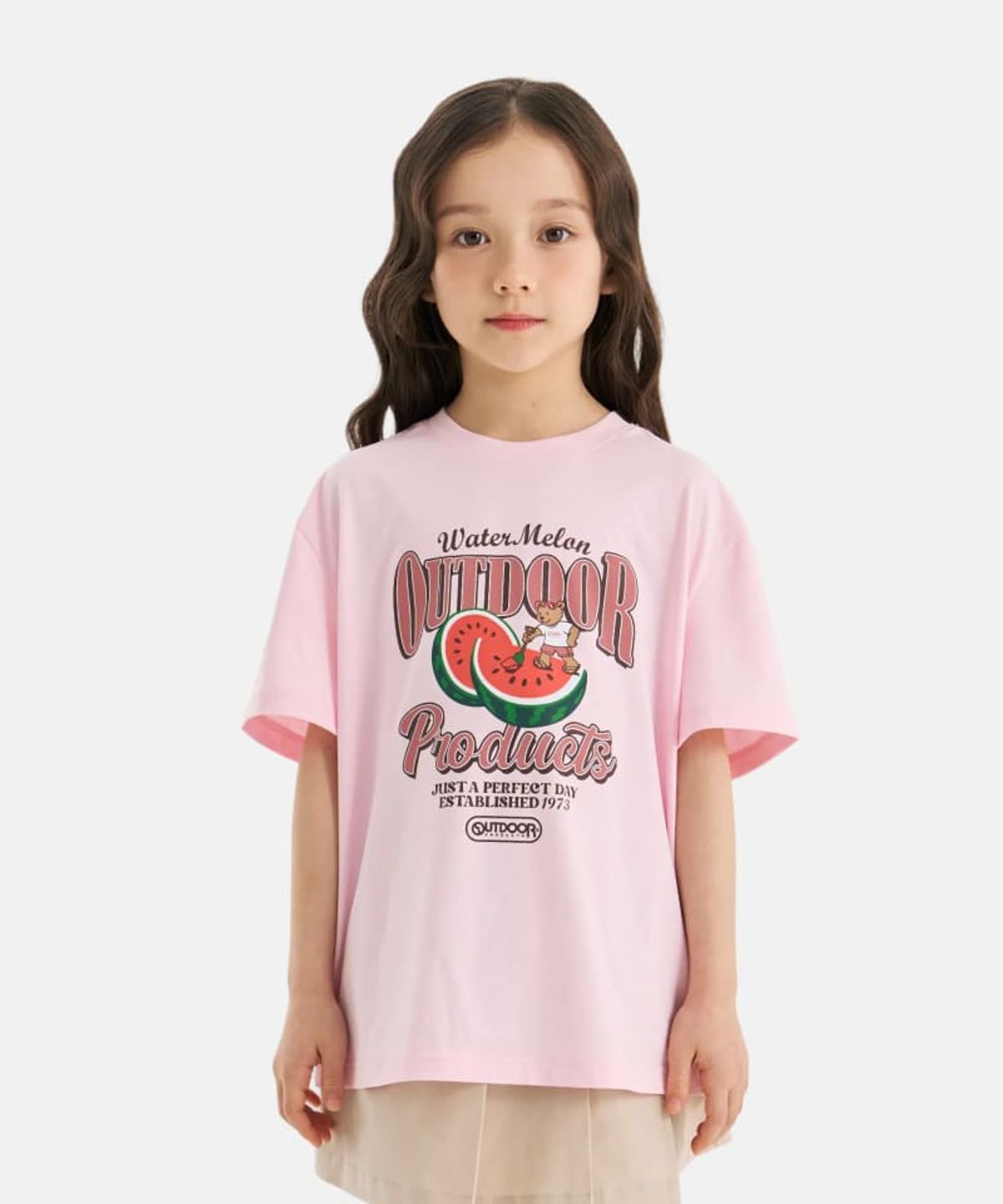 아웃도어 프로덕츠 키즈(OUTDOOR PRODUCTS KIDS) 쿨터치 수박 그래픽 반팔 티셔츠 (라이트 핑크) OD262ISS23_LPK