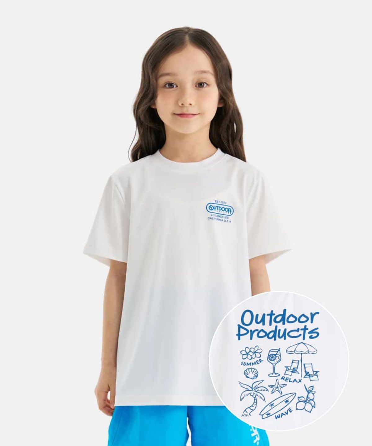 아웃도어 프로덕츠 키즈(OUTDOOR PRODUCTS KIDS) 쿨터치 백 그래픽 반팔 티셔츠 (오프 화이트) OD262ISS22_OWH