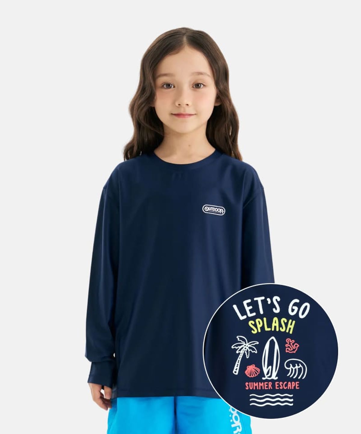아웃도어 프로덕츠 키즈(OUTDOOR PRODUCTS KIDS) 긴팔 백 그래픽 워터 티셔츠 (네이비) OD262ESW01_NVY