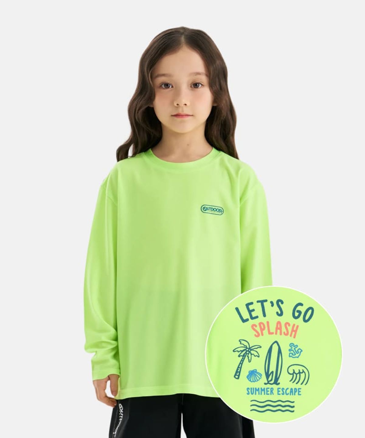 아웃도어 프로덕츠 키즈(OUTDOOR PRODUCTS KIDS) 긴팔 백 그래픽 워터 티셔츠 (레몬) OD262ESW01_LEM