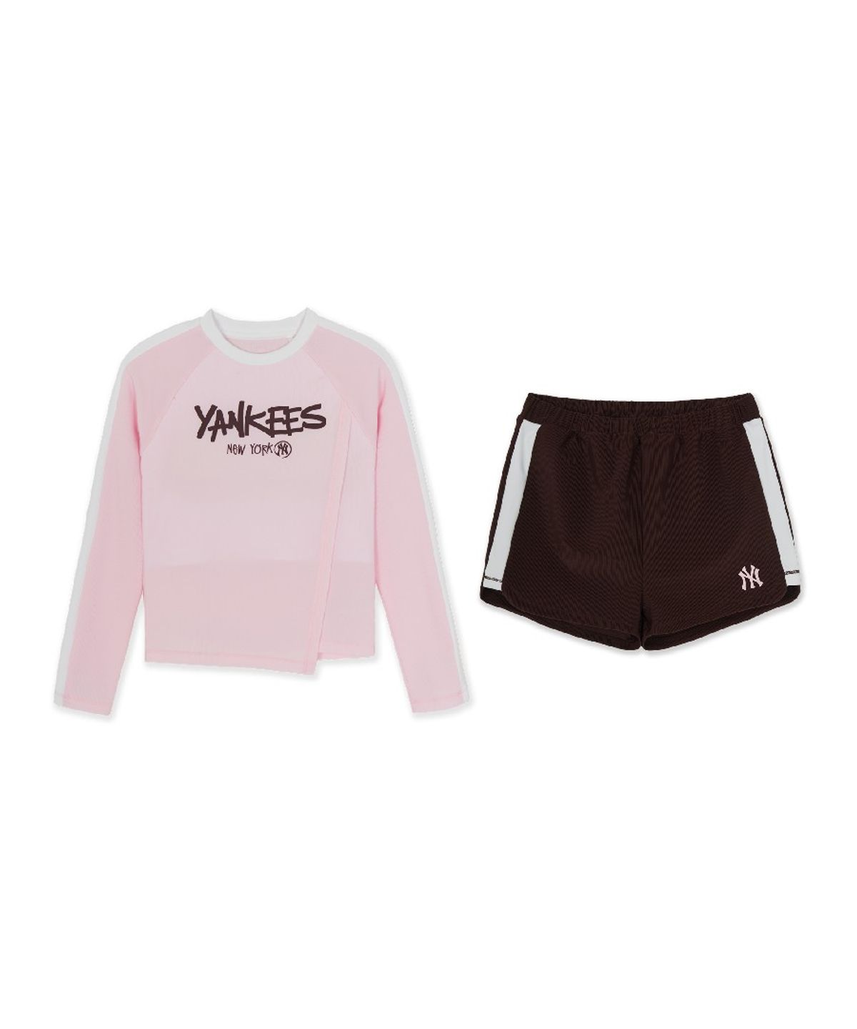 엠엘비 키즈(MLB KIDS) 걸즈 스트릿 배색 래쉬가드 쇼츠 세트 NY (L.Pink)