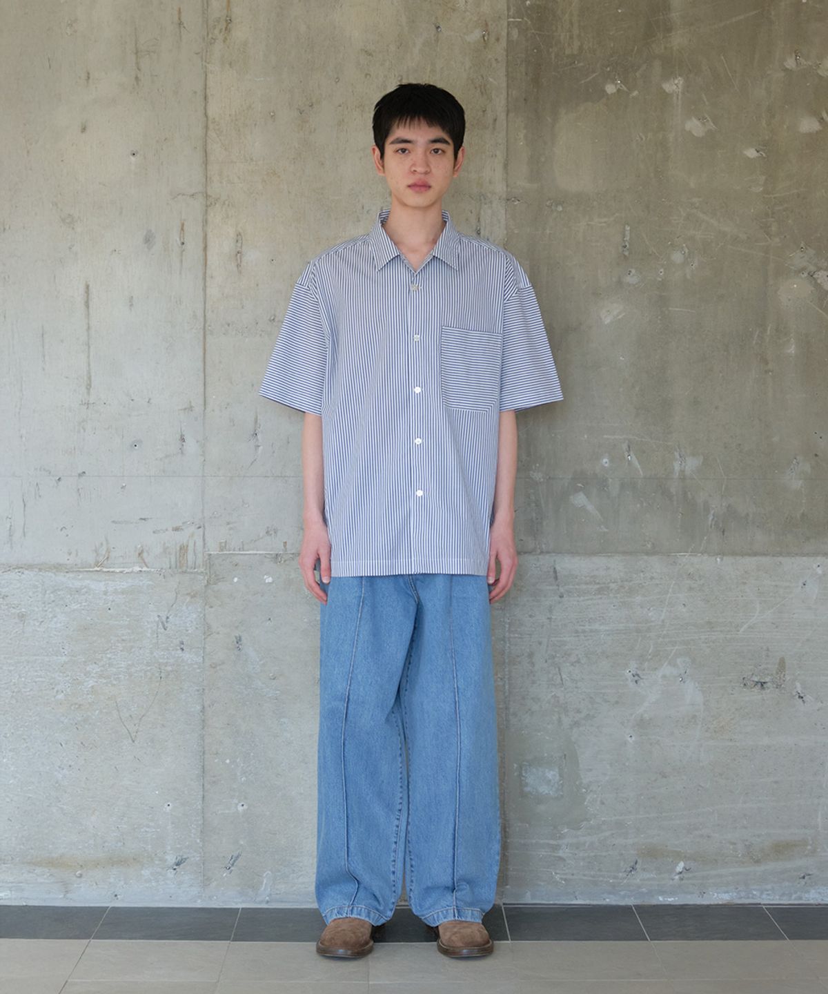 홀리선(HORLISUN) Joshua Reverse Stripe Shirt Navy