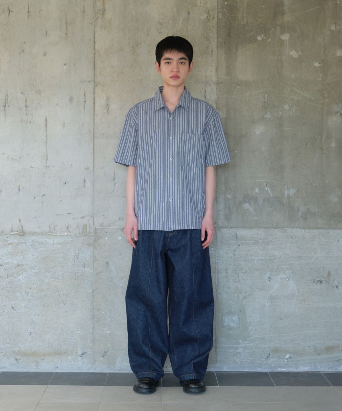 홀리선(HORLISUN) Joshua Chambray Stripe Shirt Navy