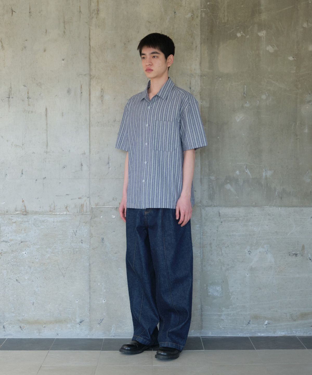 홀리선(HORLISUN) Joshua Chambray Stripe Shirt Navy