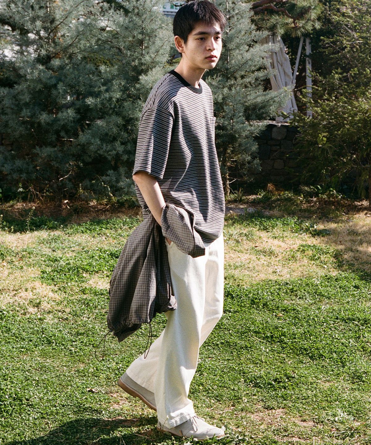홀리선(HORLISUN) Powell Short Pique Stripe T-shirt Charcoal