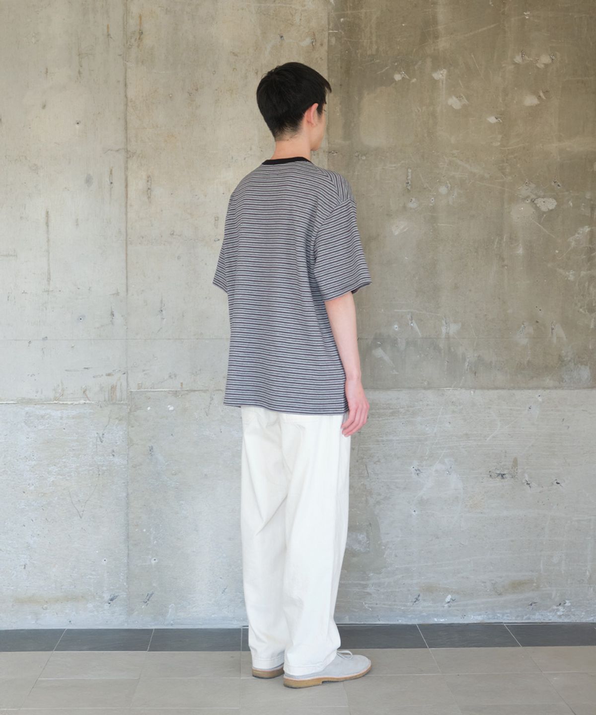 홀리선(HORLISUN) Powell Short Pique Stripe T-shirt Charcoal