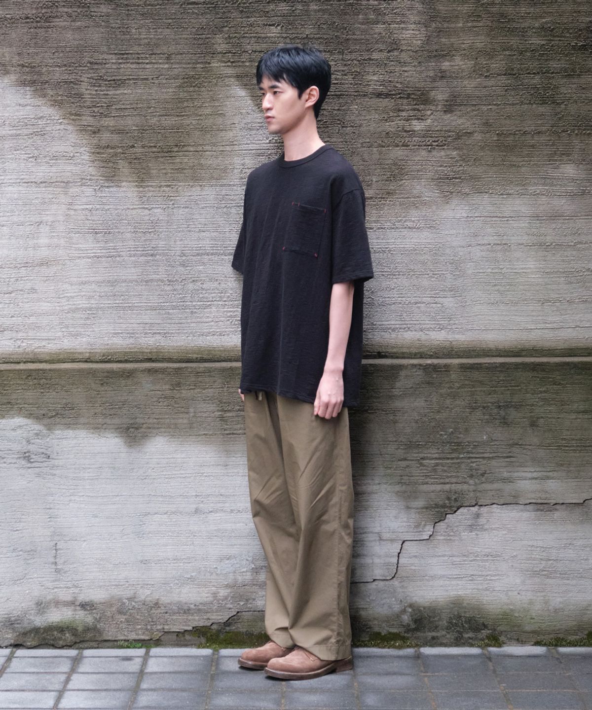 홀리선(HORLISUN) Lawrence Slub Short Sleeve T-shirt Black