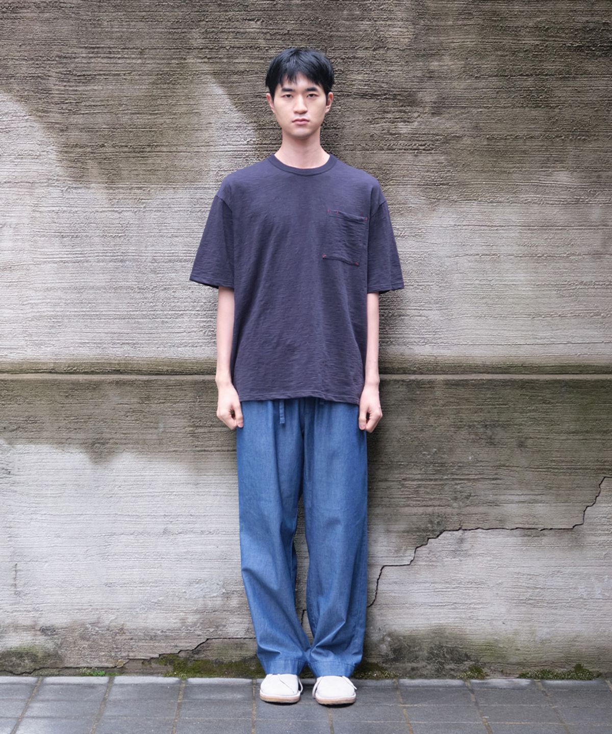 홀리선(HORLISUN) Lawrence Slub Short Sleeve T-shirt Navy