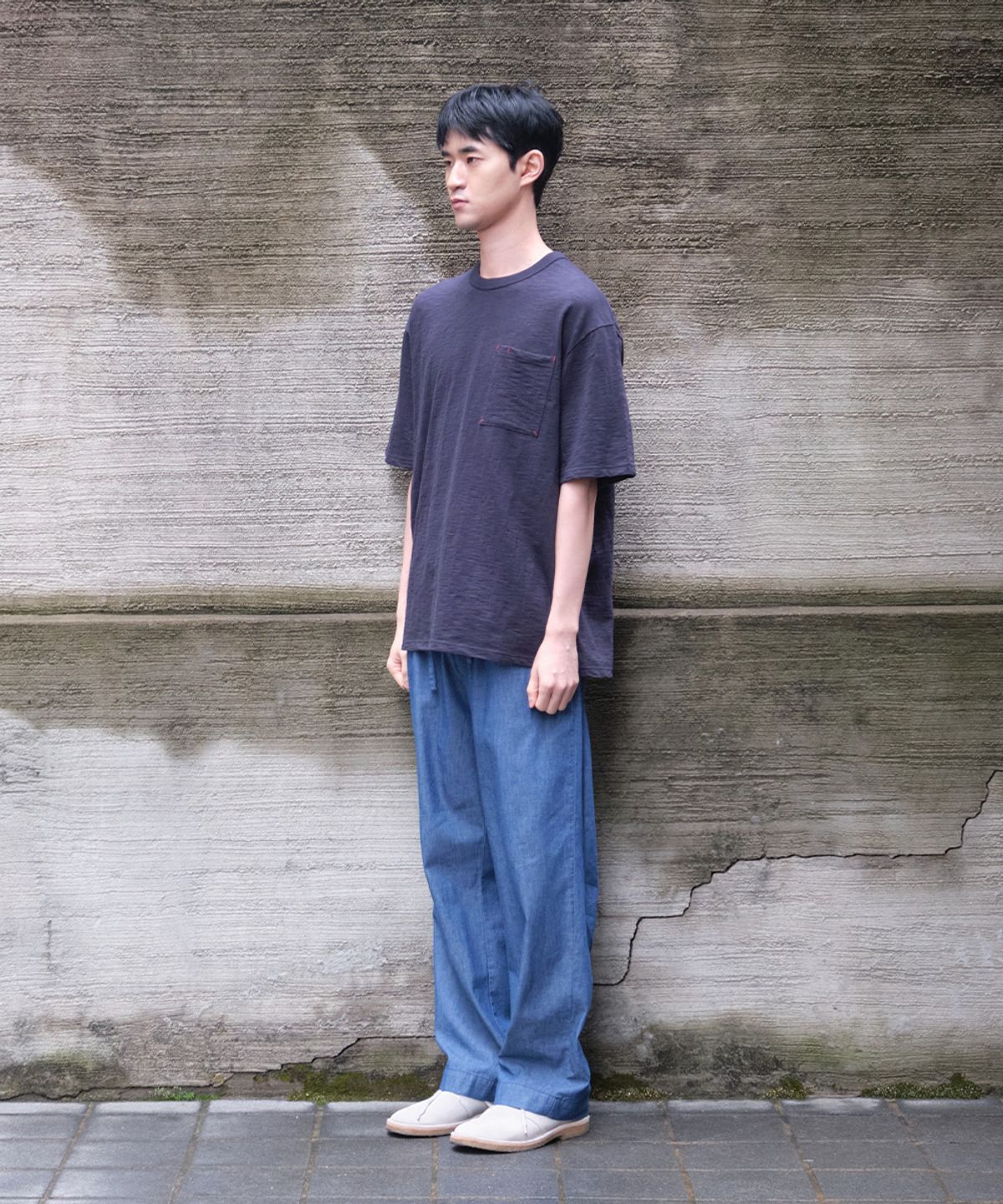 홀리선(HORLISUN) Lawrence Slub Short Sleeve T-shirt Navy