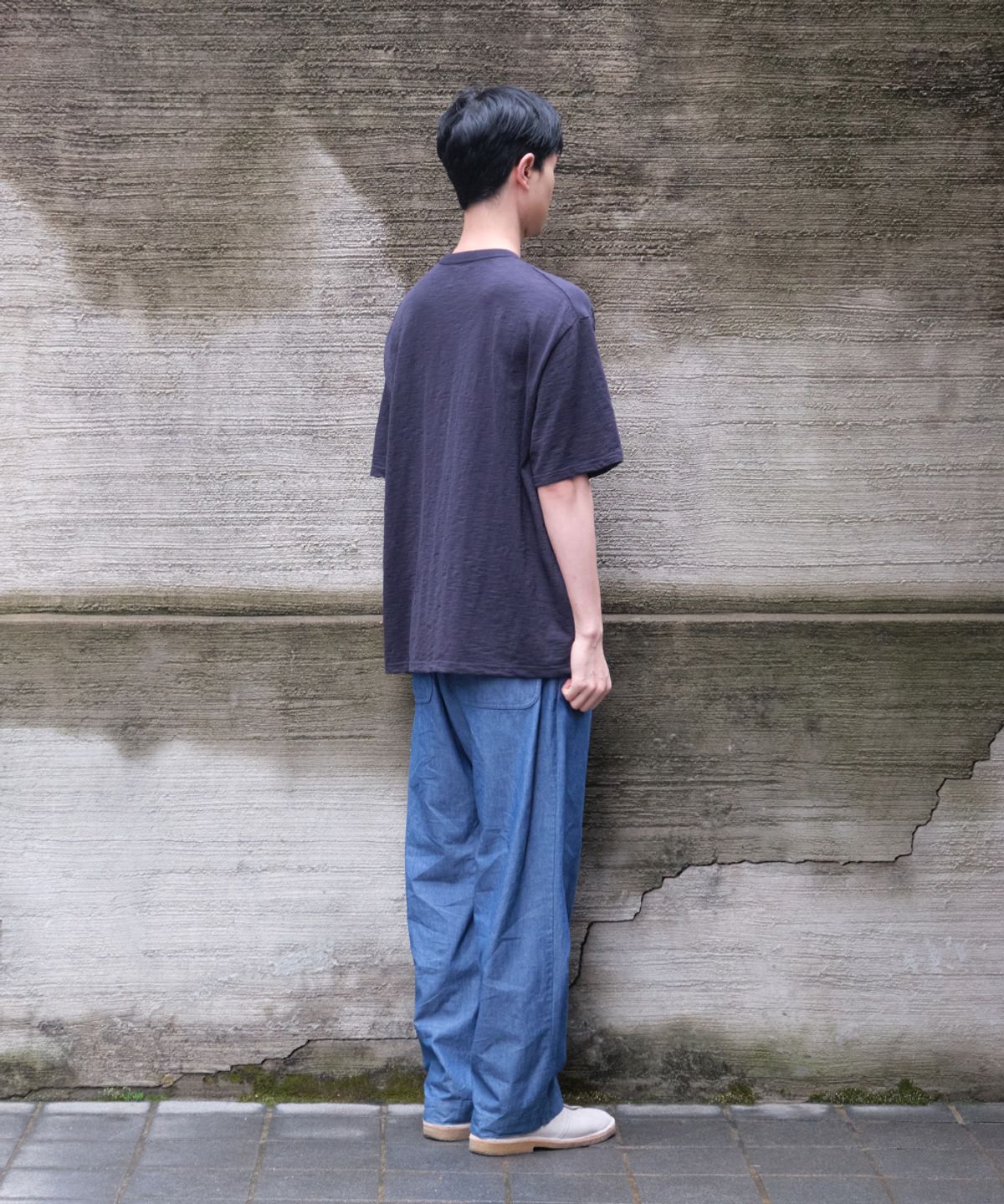 홀리선(HORLISUN) Lawrence Slub Short Sleeve T-shirt Navy
