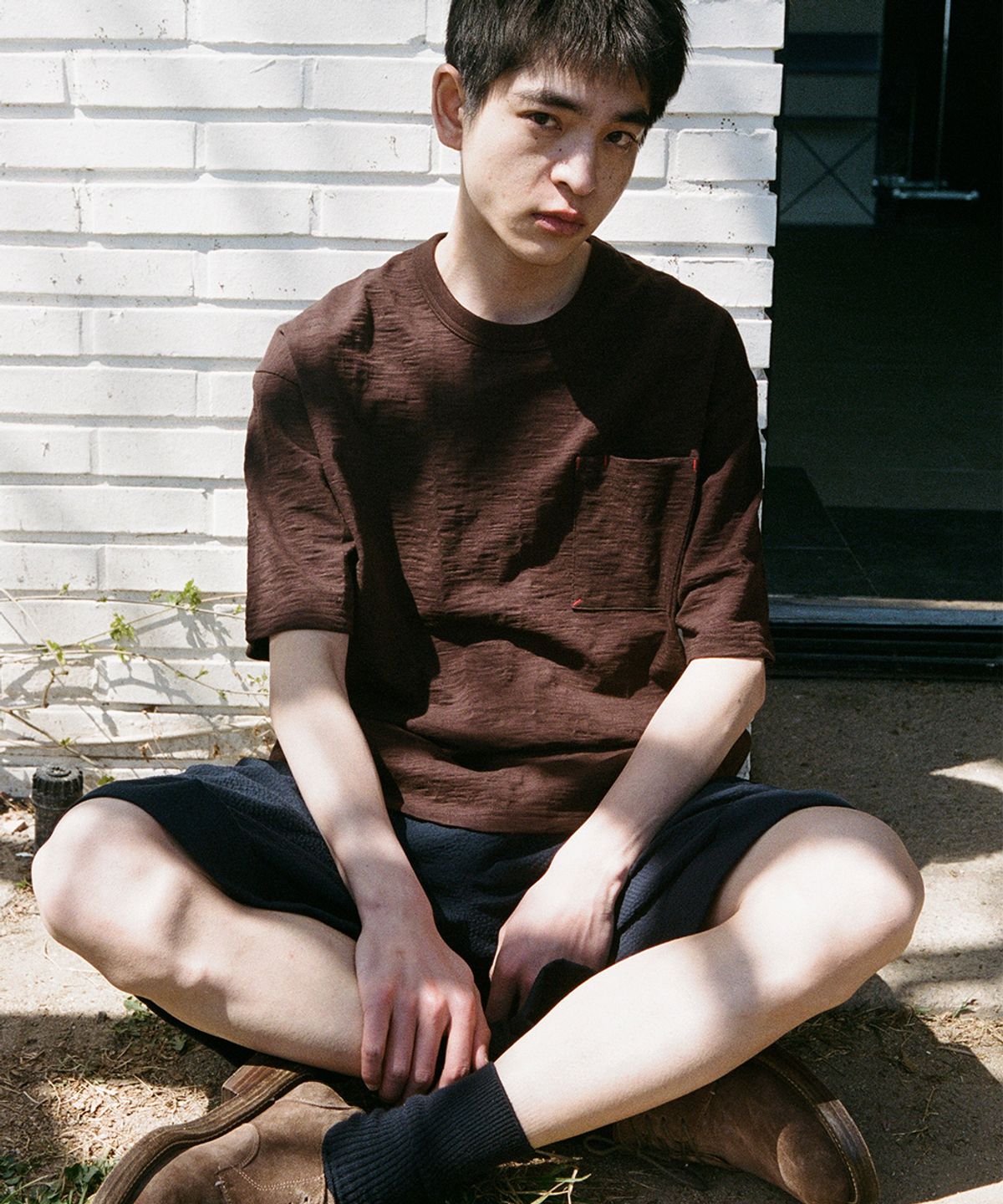 홀리선(HORLISUN) Lawrence Slub Short Sleeve T-shirt Brown