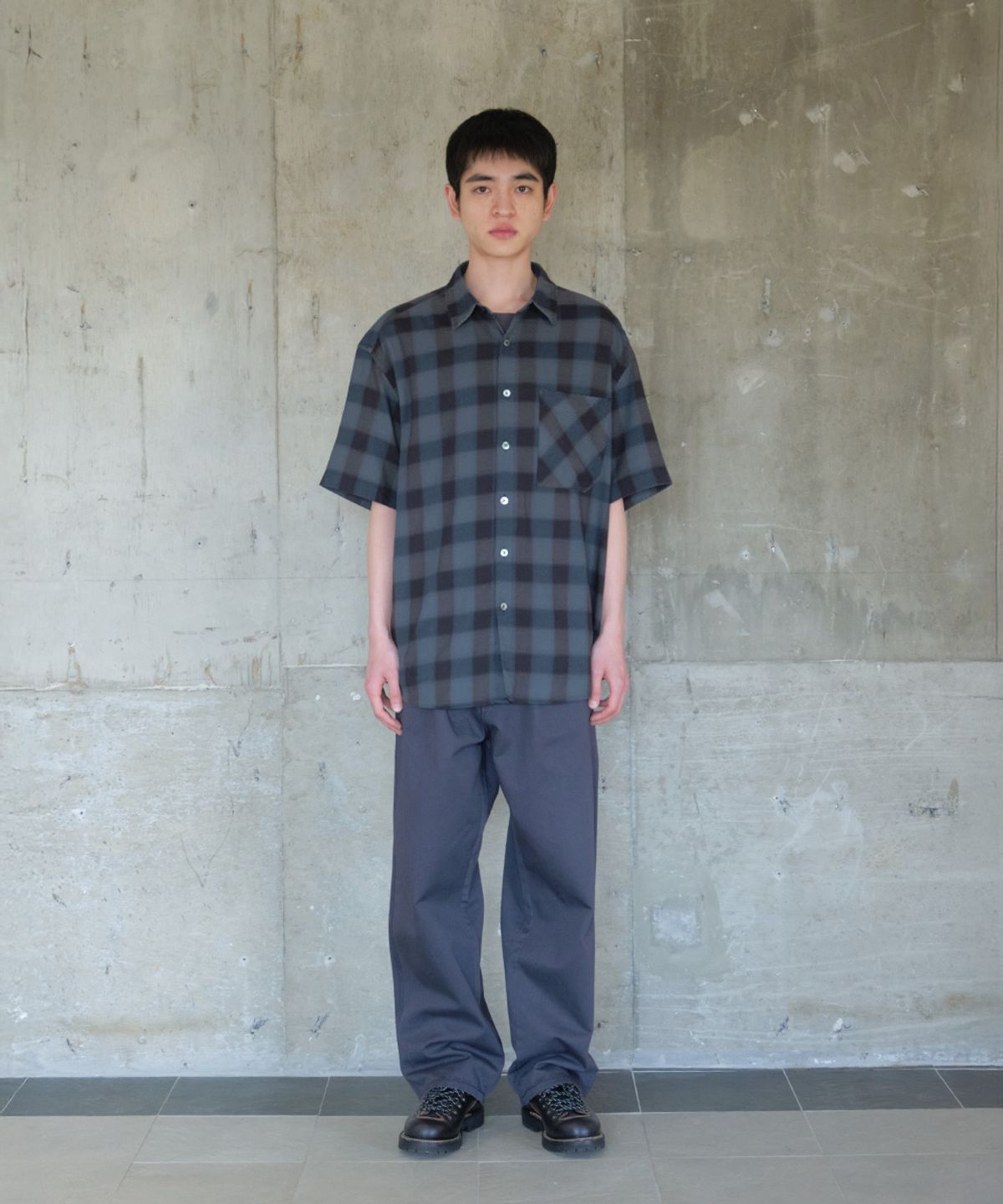 홀리선(HORLISUN) Ophir Cupro Ombre Multi Check Shirt Charcoal