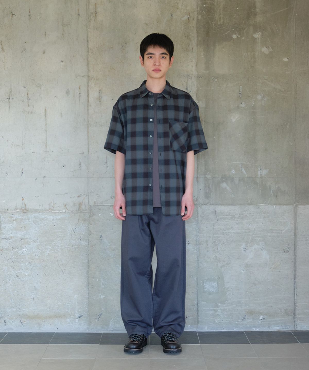 홀리선(HORLISUN) Ophir Cupro Ombre Multi Check Shirt Charcoal