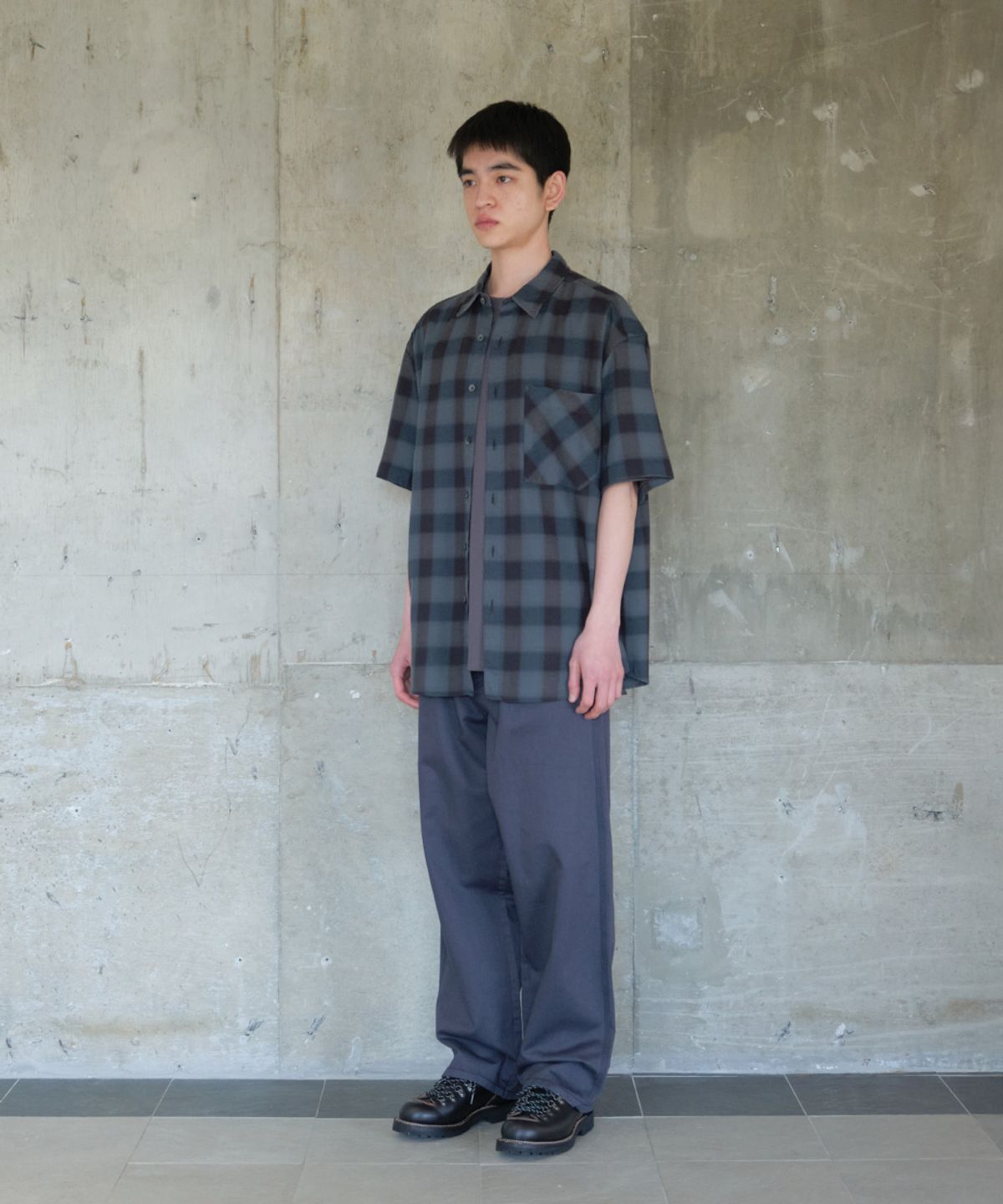 홀리선(HORLISUN) Ophir Cupro Ombre Multi Check Shirt Charcoal