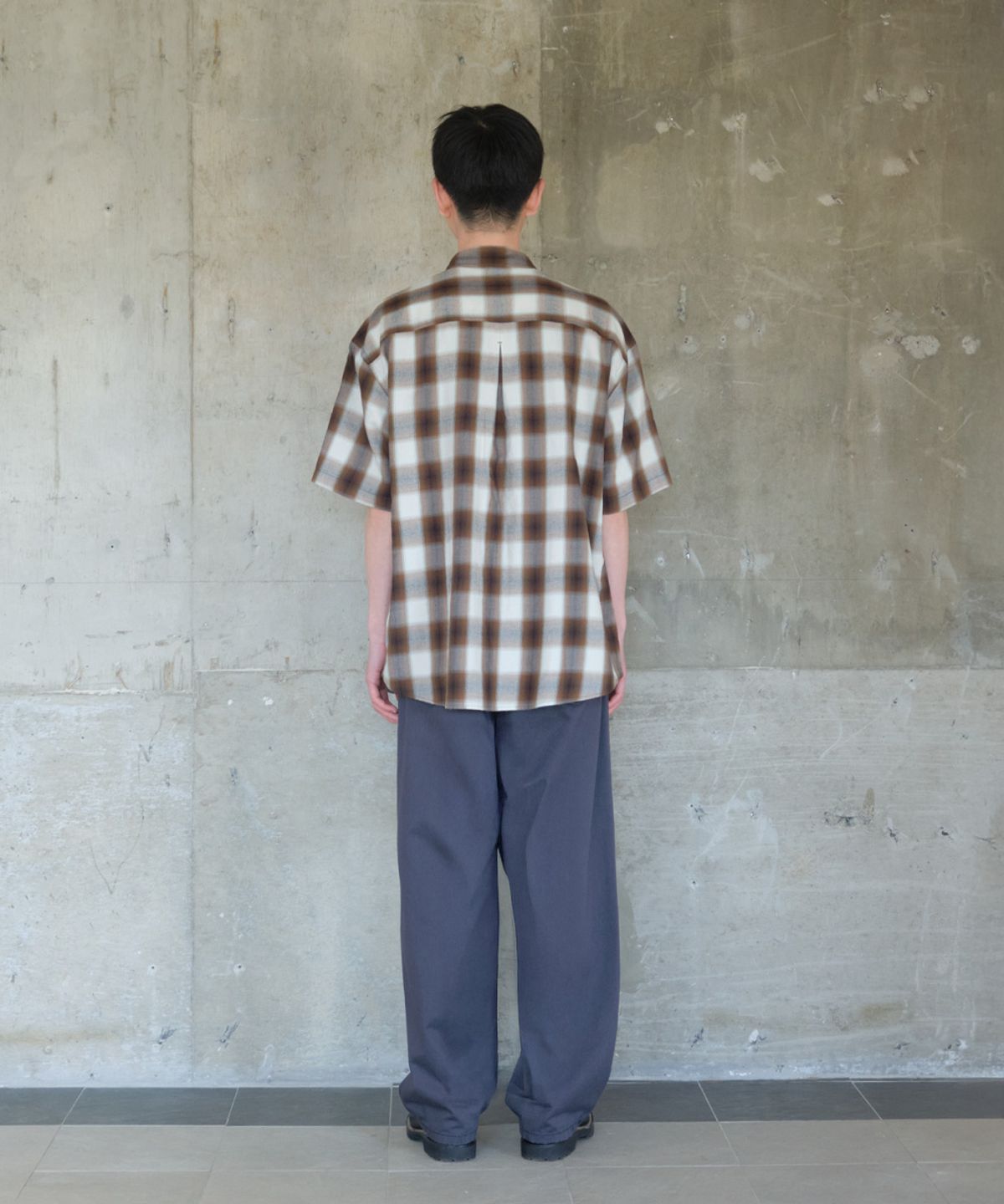 홀리선(HORLISUN) Ophir Cupro Ombre Multi Check Shirt Mocha