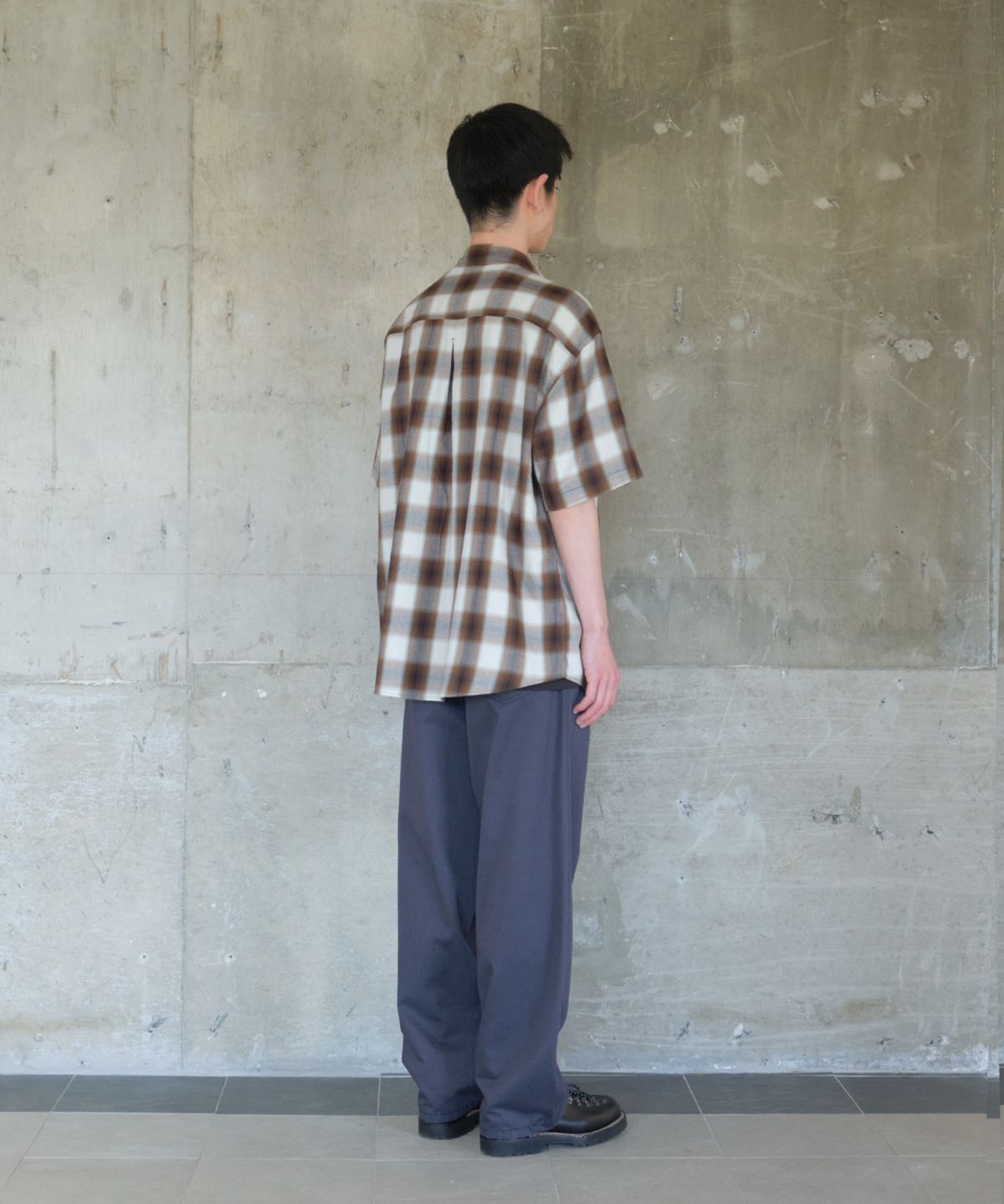 홀리선(HORLISUN) Ophir Cupro Ombre Multi Check Shirt Mocha