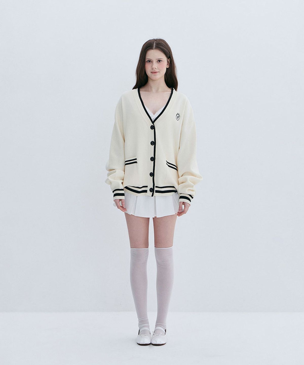모아벨(MOABEL) PREPPY LINE CARDIGAN - CREAM