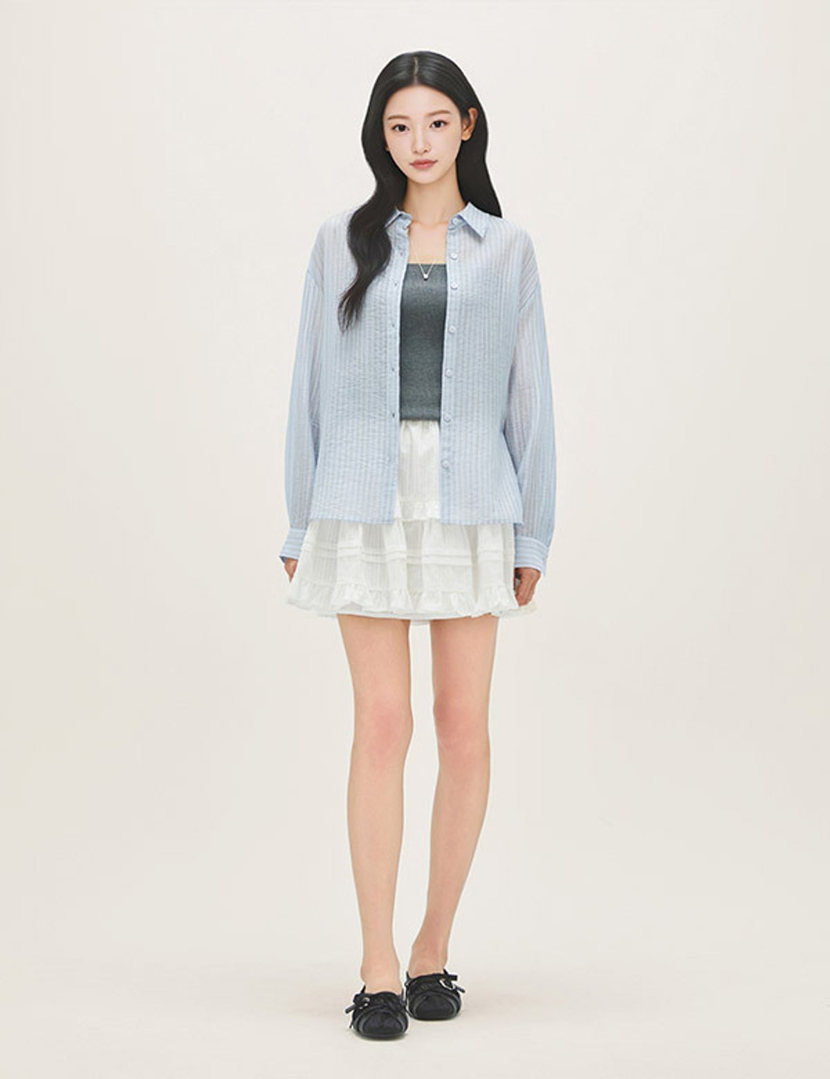 로엠(ROEM) 올데이 시스루 스트라이프 셔츠 RMYWG26R12