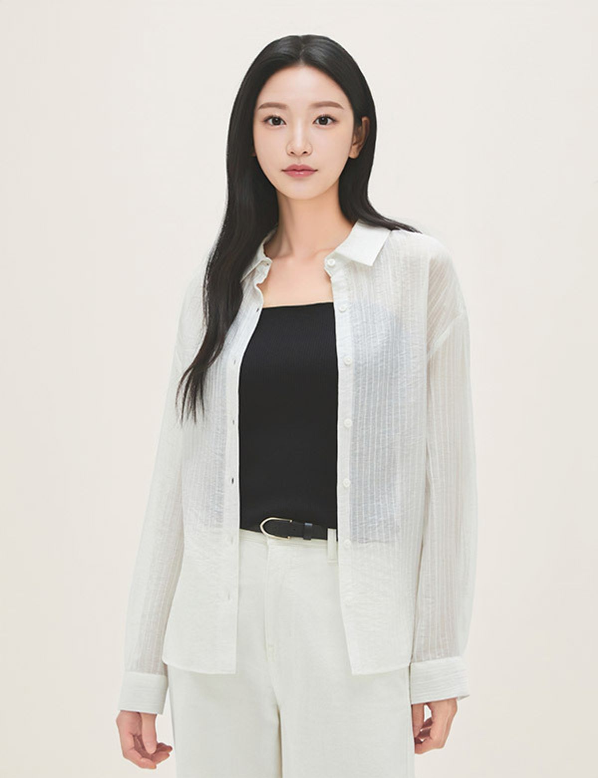 로엠(ROEM) 올데이 시스루 스트라이프 셔츠 RMYWG26R12