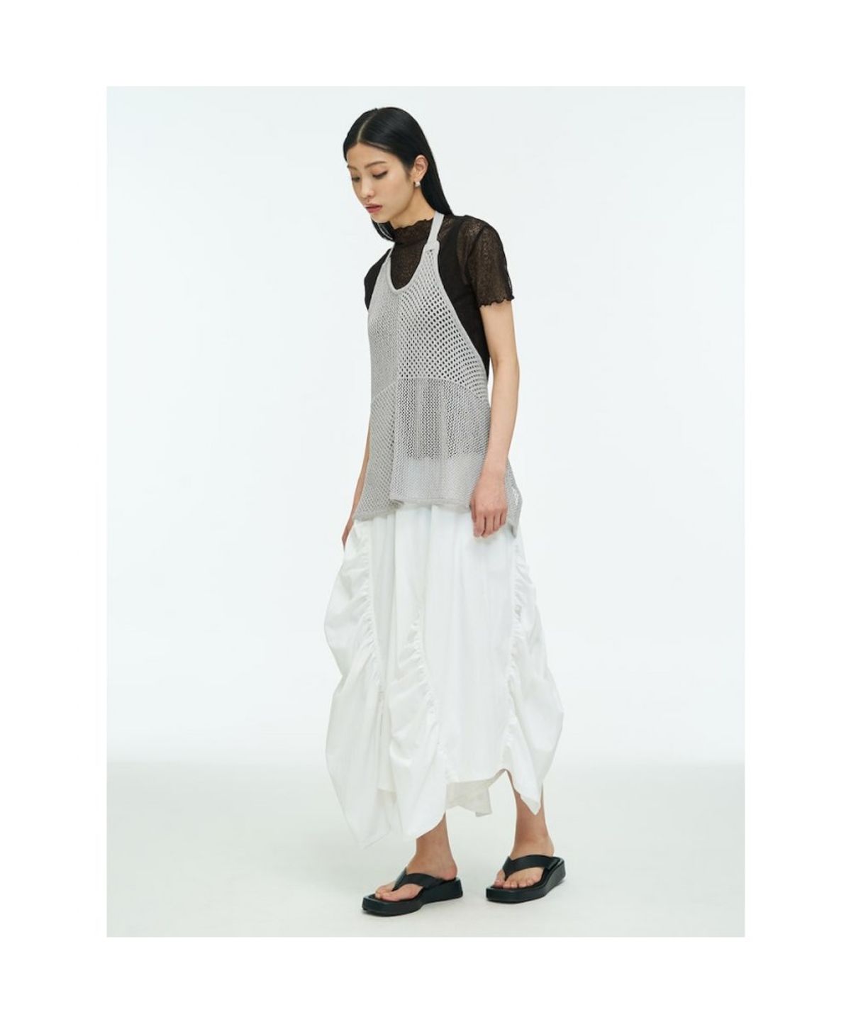 앙개(ANGGAE) Net Apron Top  Grey