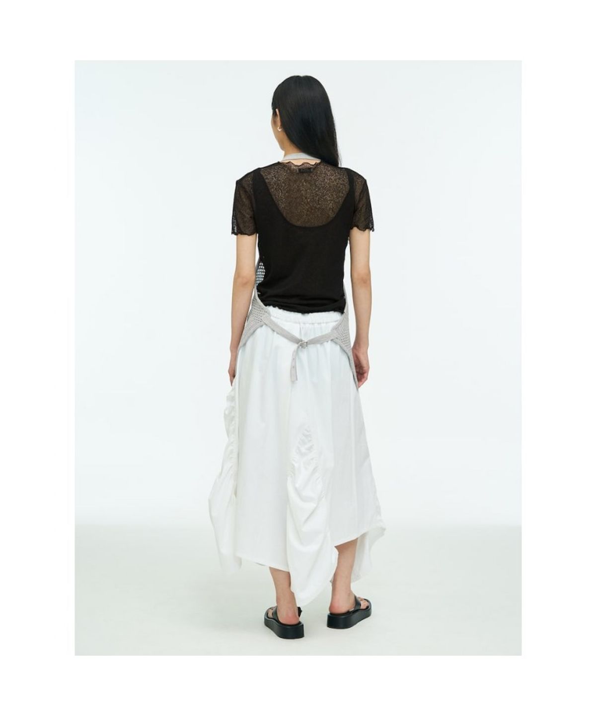 앙개(ANGGAE) Net Apron Top  Grey
