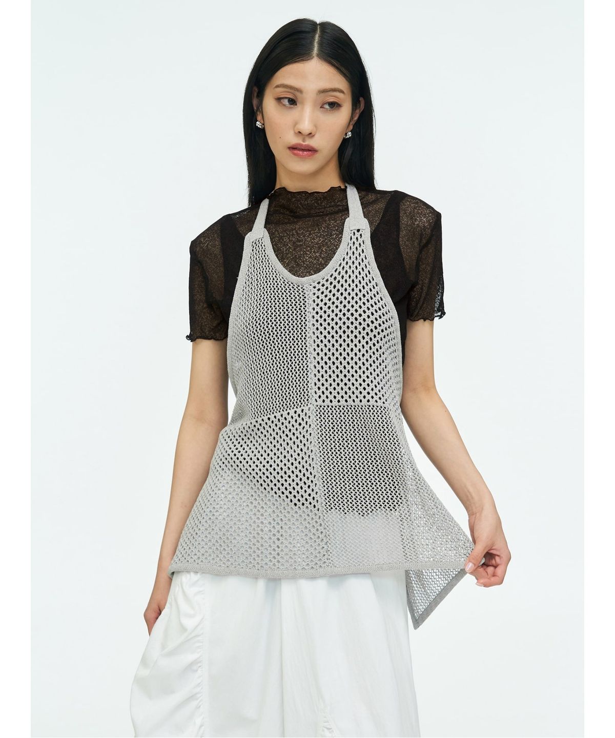 앙개(ANGGAE) Net Apron Top  Grey
