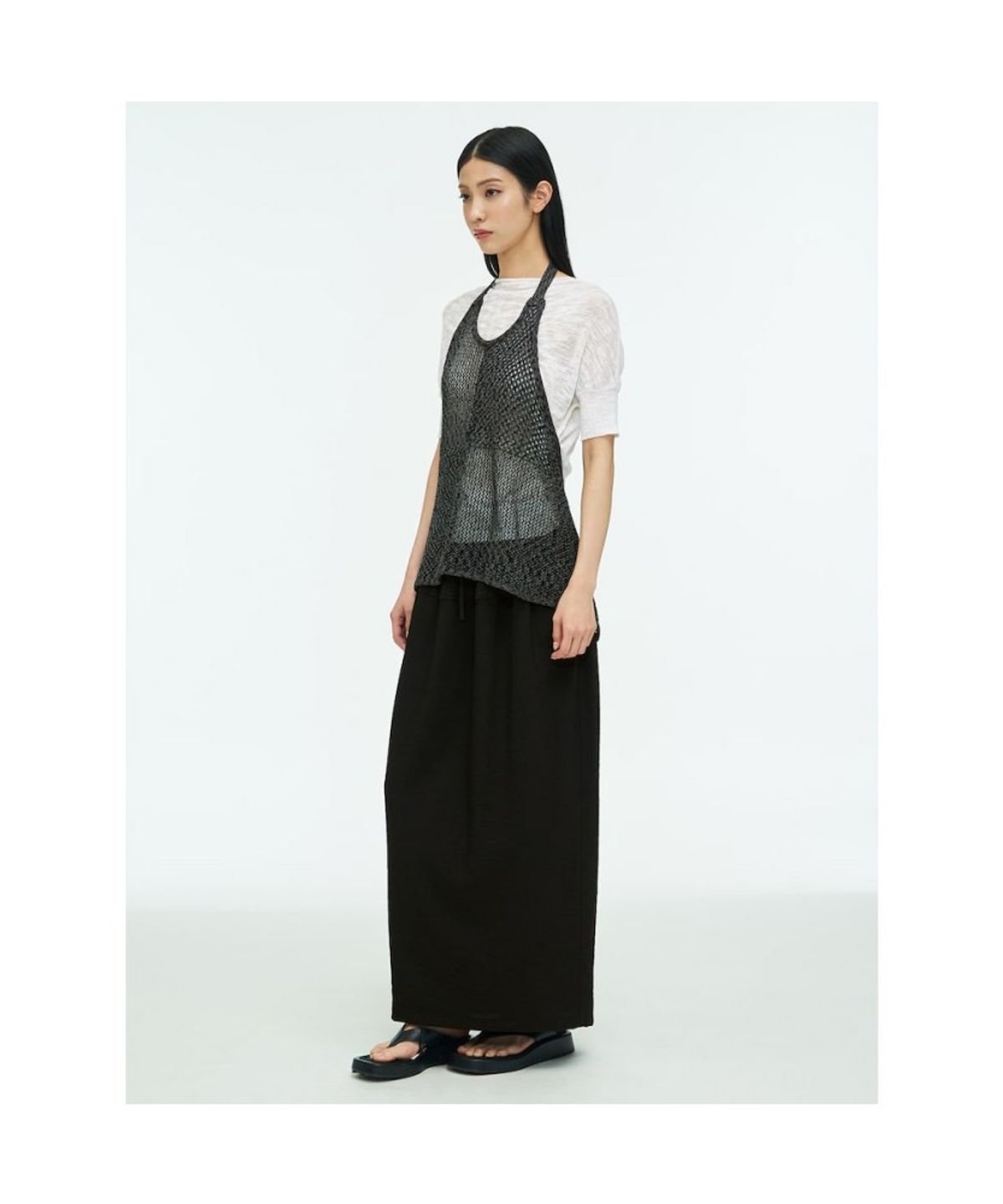 앙개(ANGGAE) Net Apron Top  Black