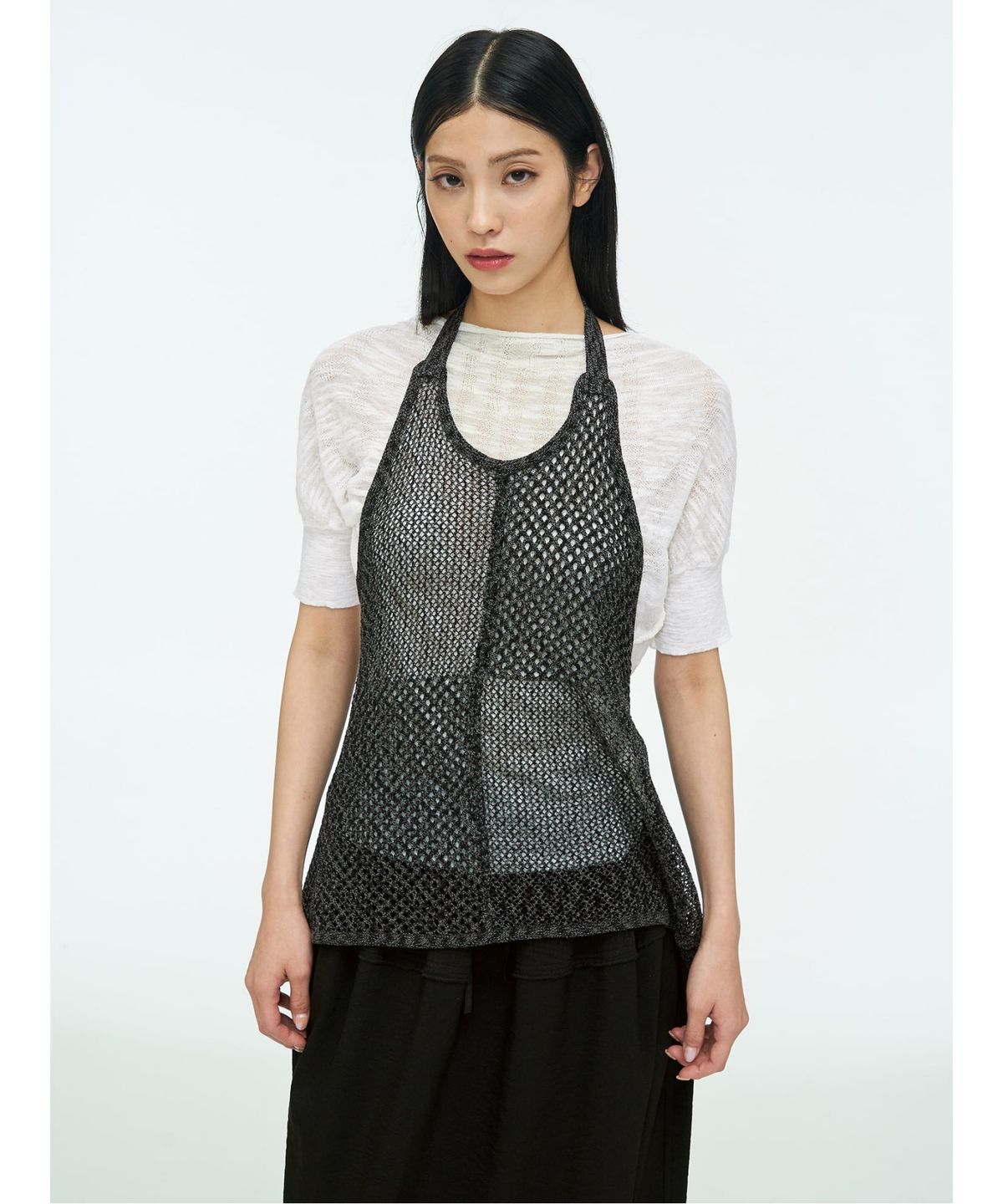 앙개(ANGGAE) Net Apron Top  Black