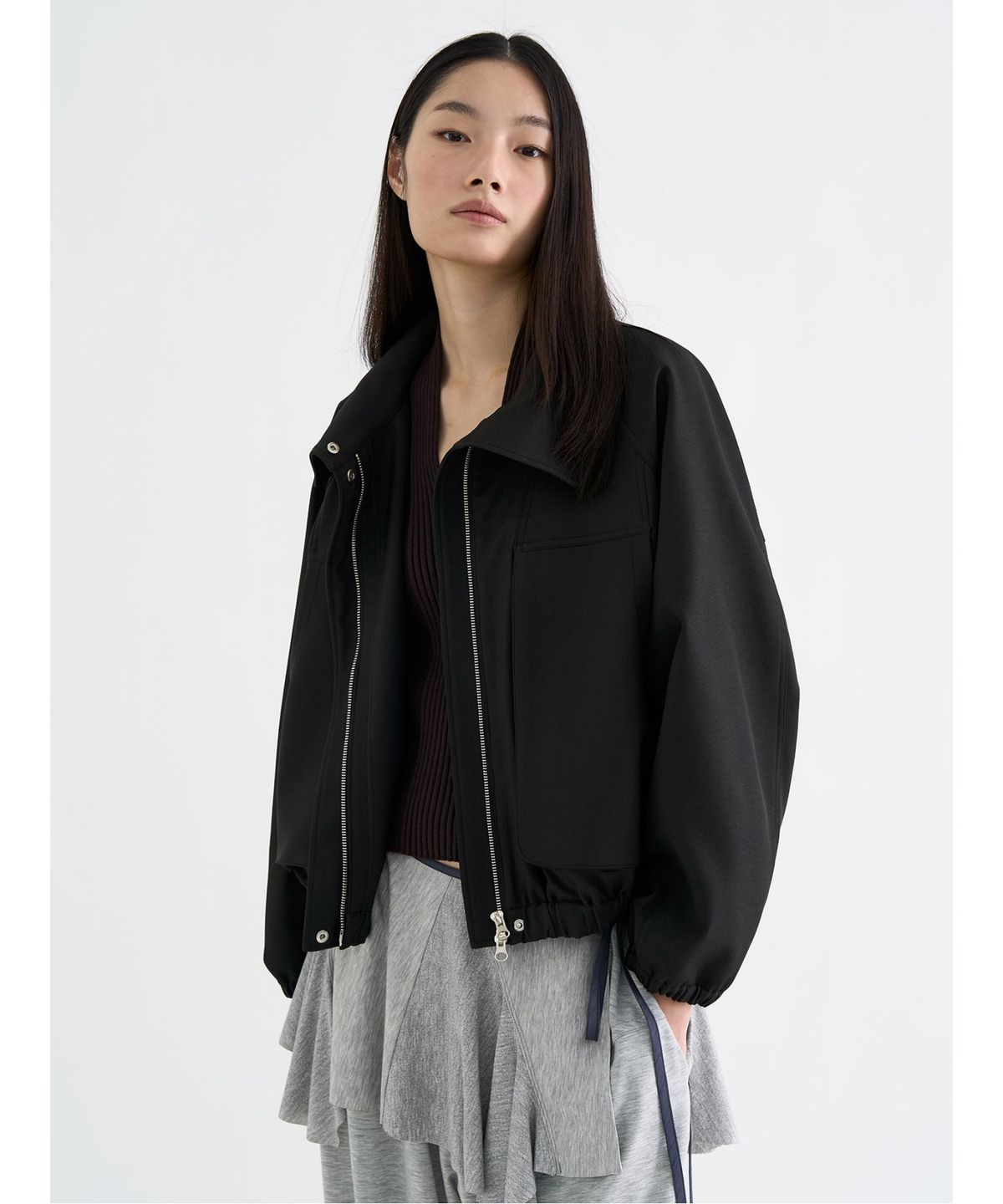 앙개(ANGGAE) High Neck Bomber  Black