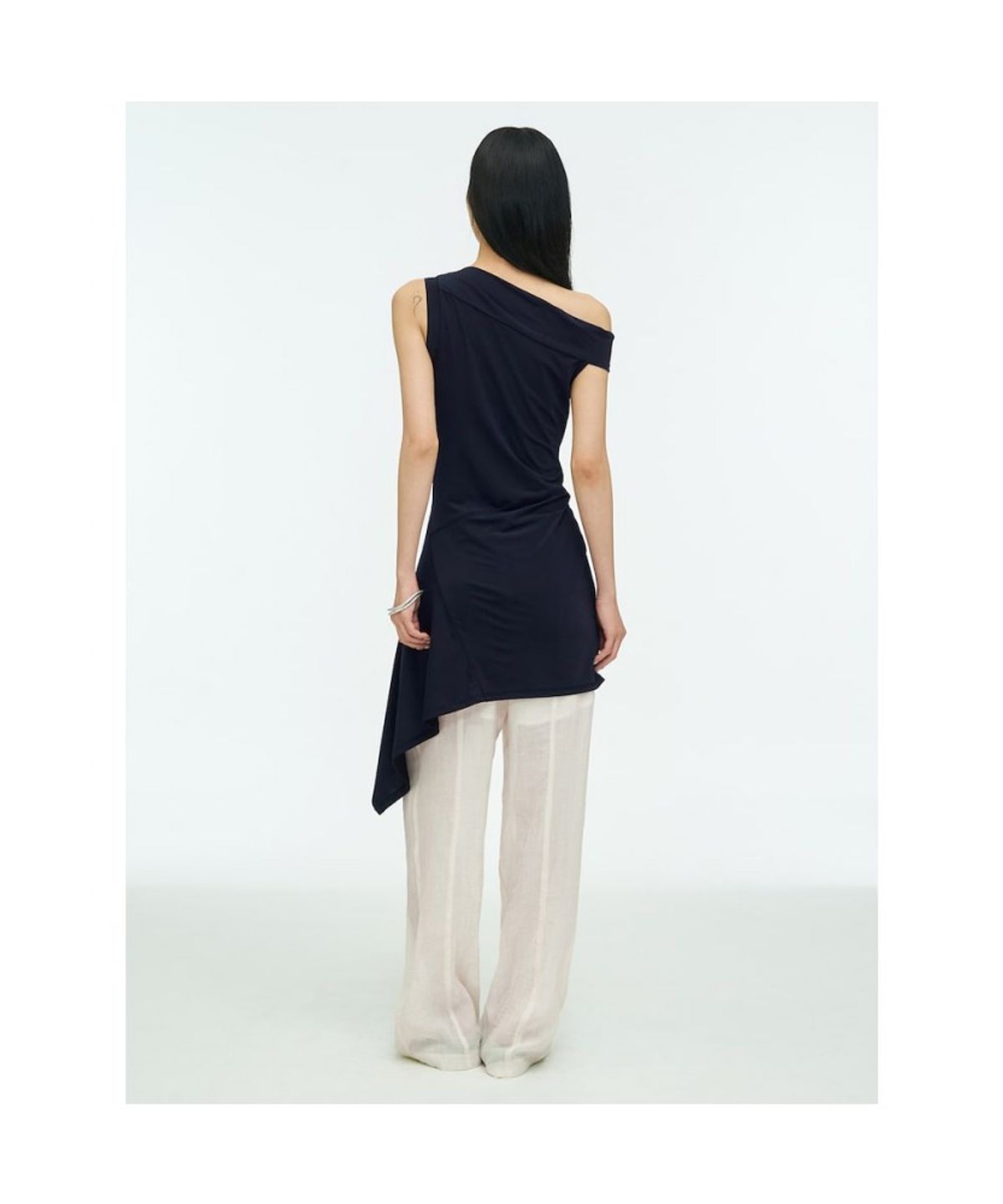 앙개(ANGGAE) Unbalanced Mini Dress  Navy