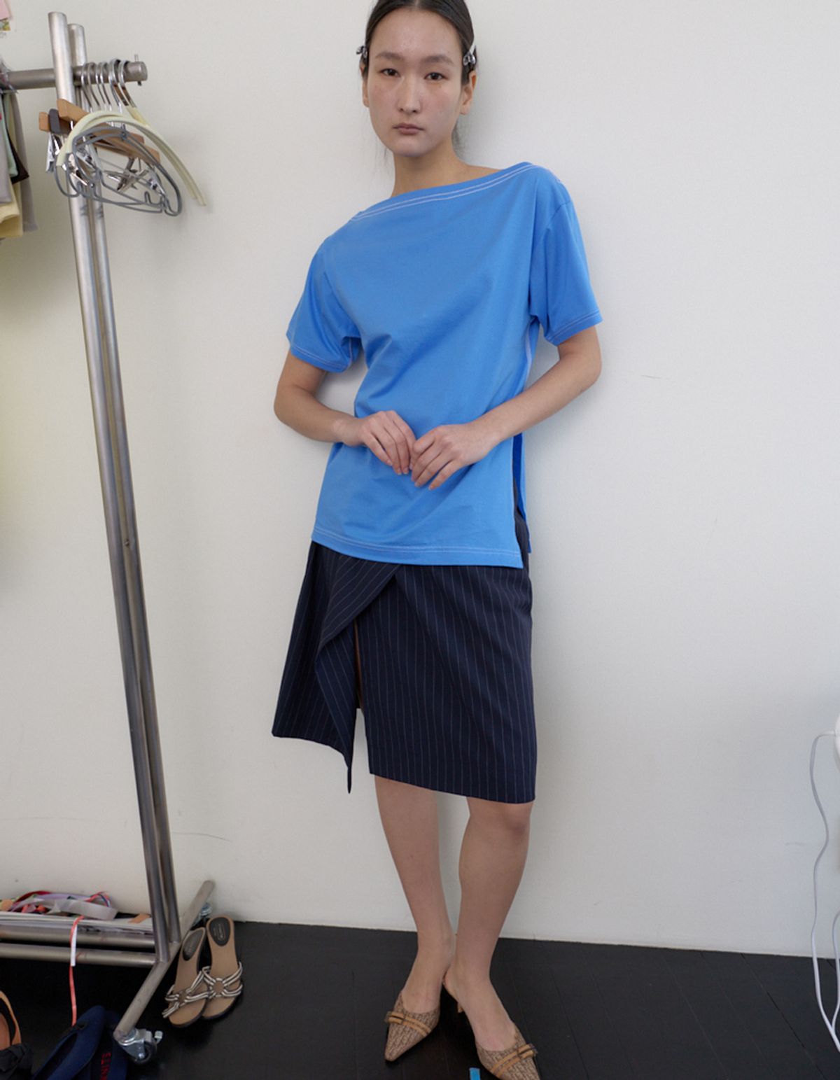 영마일웨어(0MILEWEAR) 사이드 타이 티셔츠(블루)
