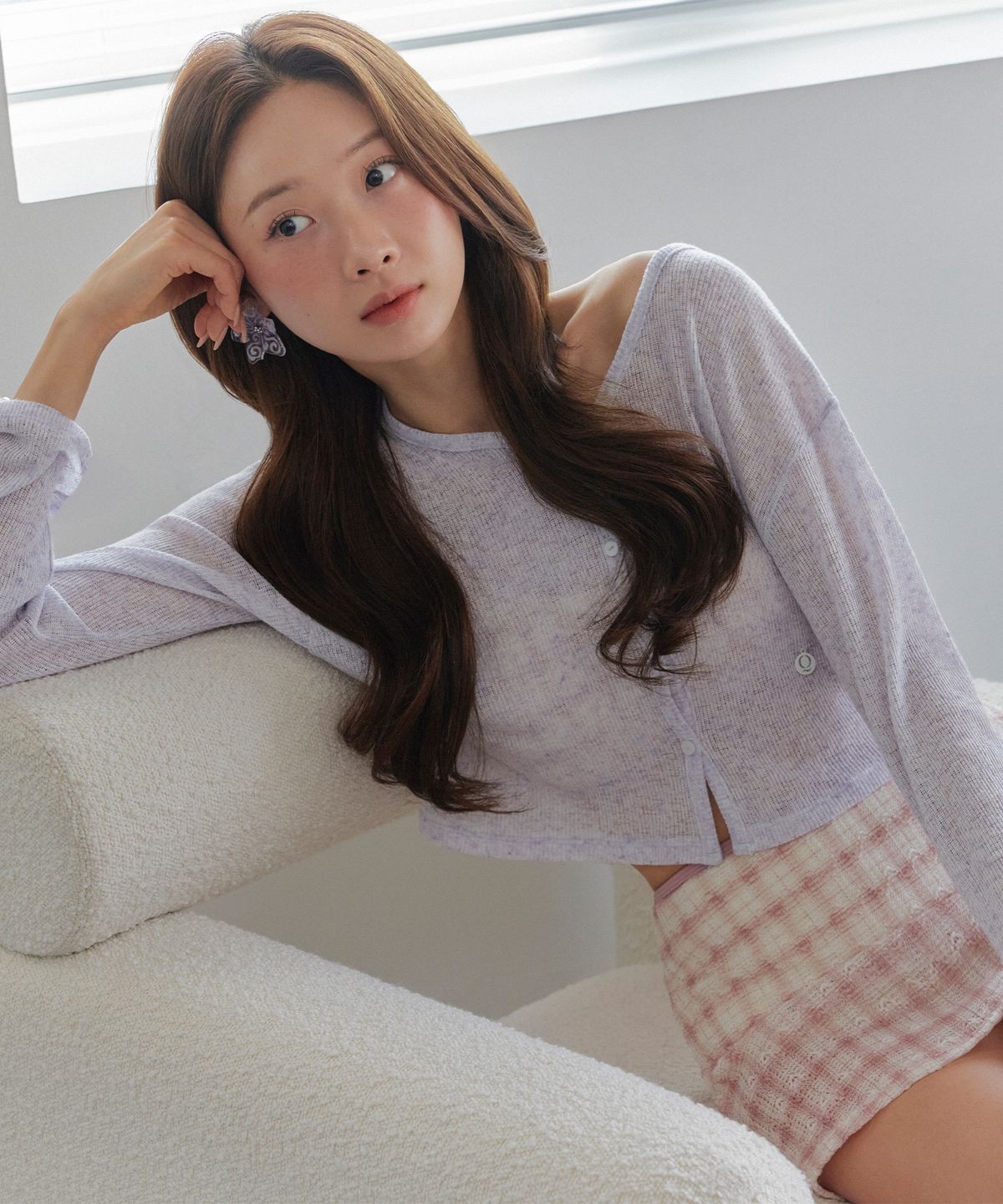 코랄리크(CORALIQUE) 린넨 시어 크롭 가디건 라벤더