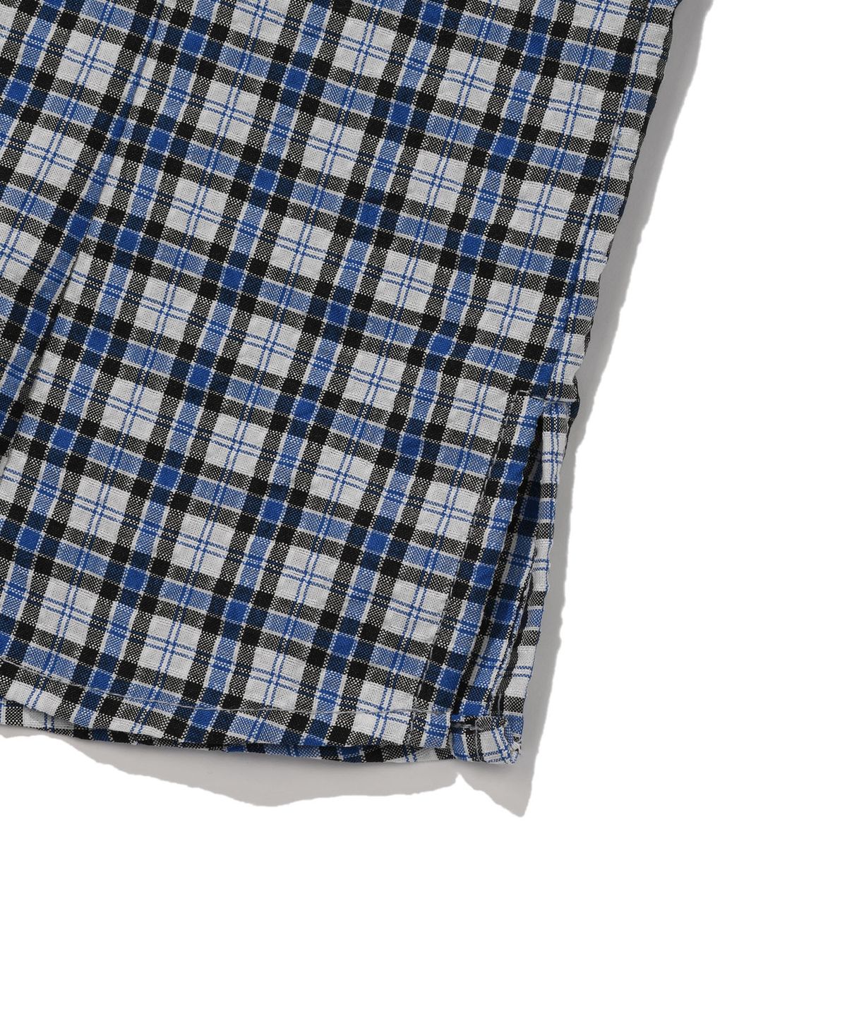 와키윌리(WACKY WILLY) 우먼스 라운드 카라 체크 반팔셔츠 블루