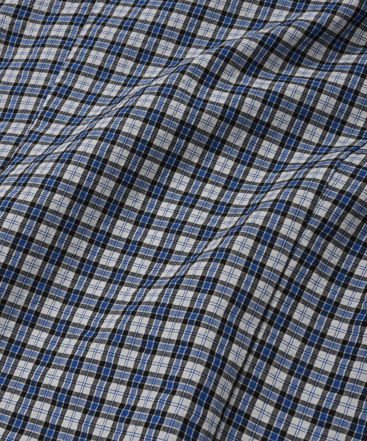 와키윌리(WACKY WILLY) 우먼스 라운드 카라 체크 반팔셔츠 블루