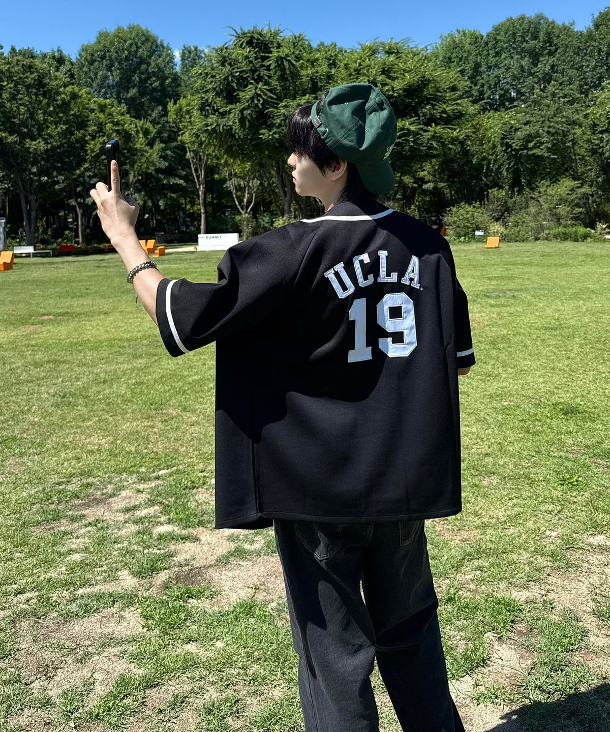 유씨엘에이(UCLA) 남녀공용 베이스볼 반팔 카디건[BLACK](UC5GD20)