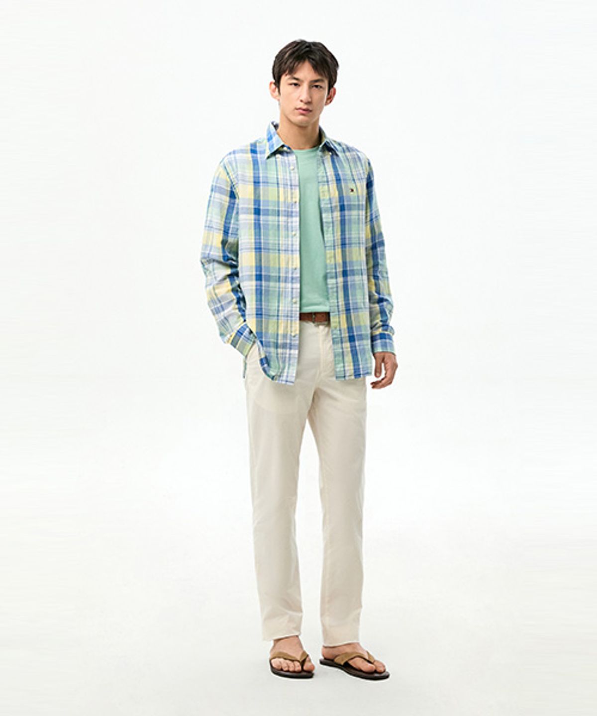 타미힐피거(TOMMY HILFIGER) [Regular fit] 린넨 블렌드 마드라스 체크 셔츠 (T12G1WSH185MT10RD)