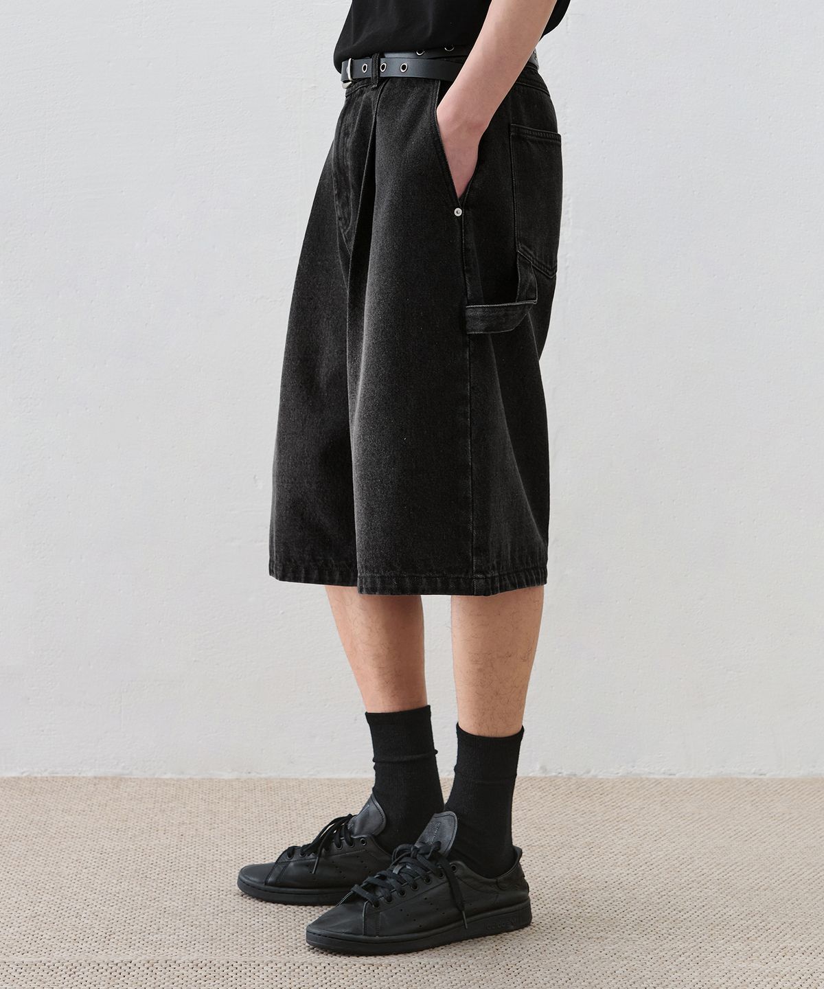 드로우핏(DRAW FIT) 로버스트 롱 버뮤다 와이드 데님 팬츠 [BLACK]