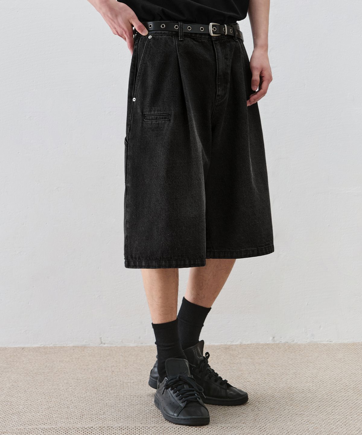 드로우핏(DRAW FIT) 로버스트 롱 버뮤다 와이드 데님 팬츠 [BLACK]