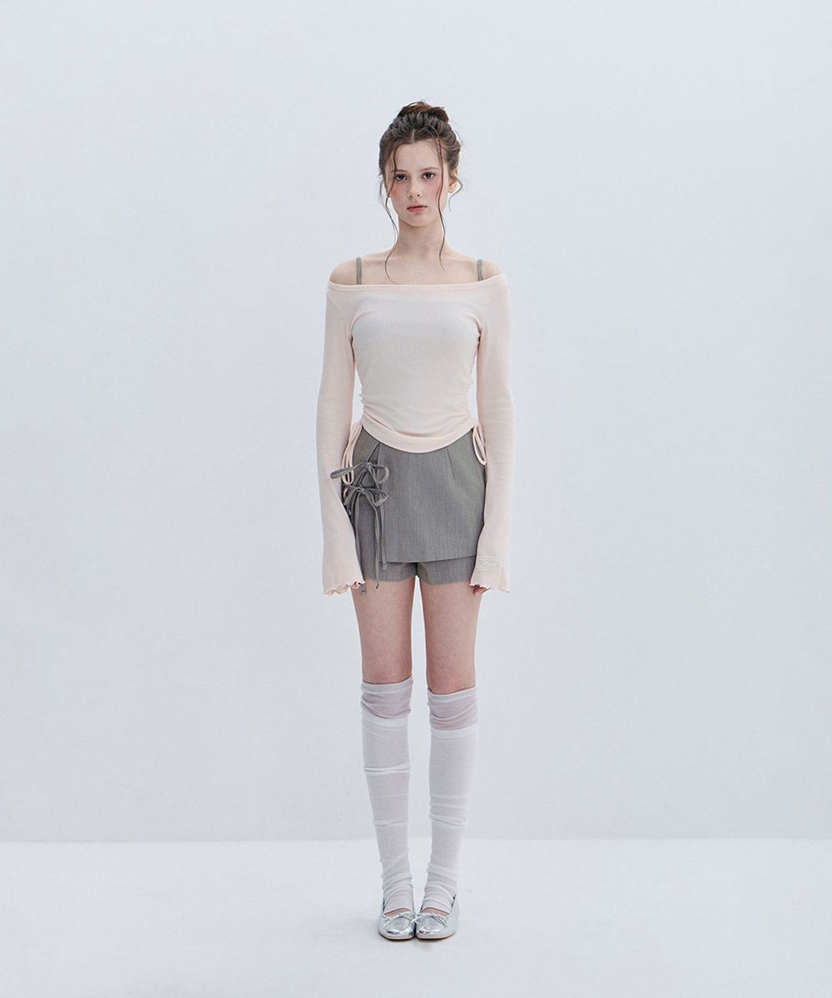 모아벨(MOABEL) LABEL SHIRRING TEE - PINK
