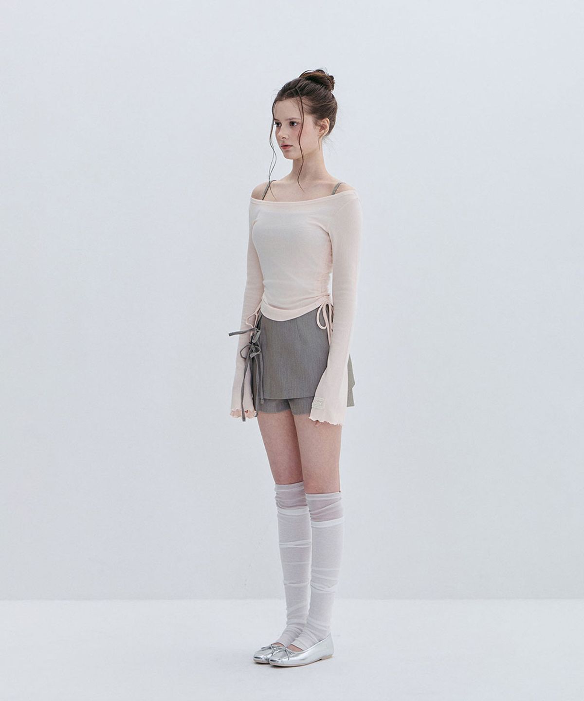 모아벨(MOABEL) LABEL SHIRRING TEE - PINK