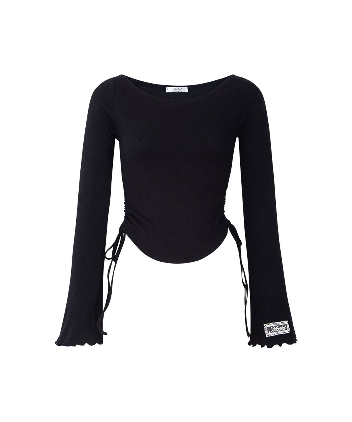 모아벨(MOABEL) LABEL SHIRRING TEE - BLACK