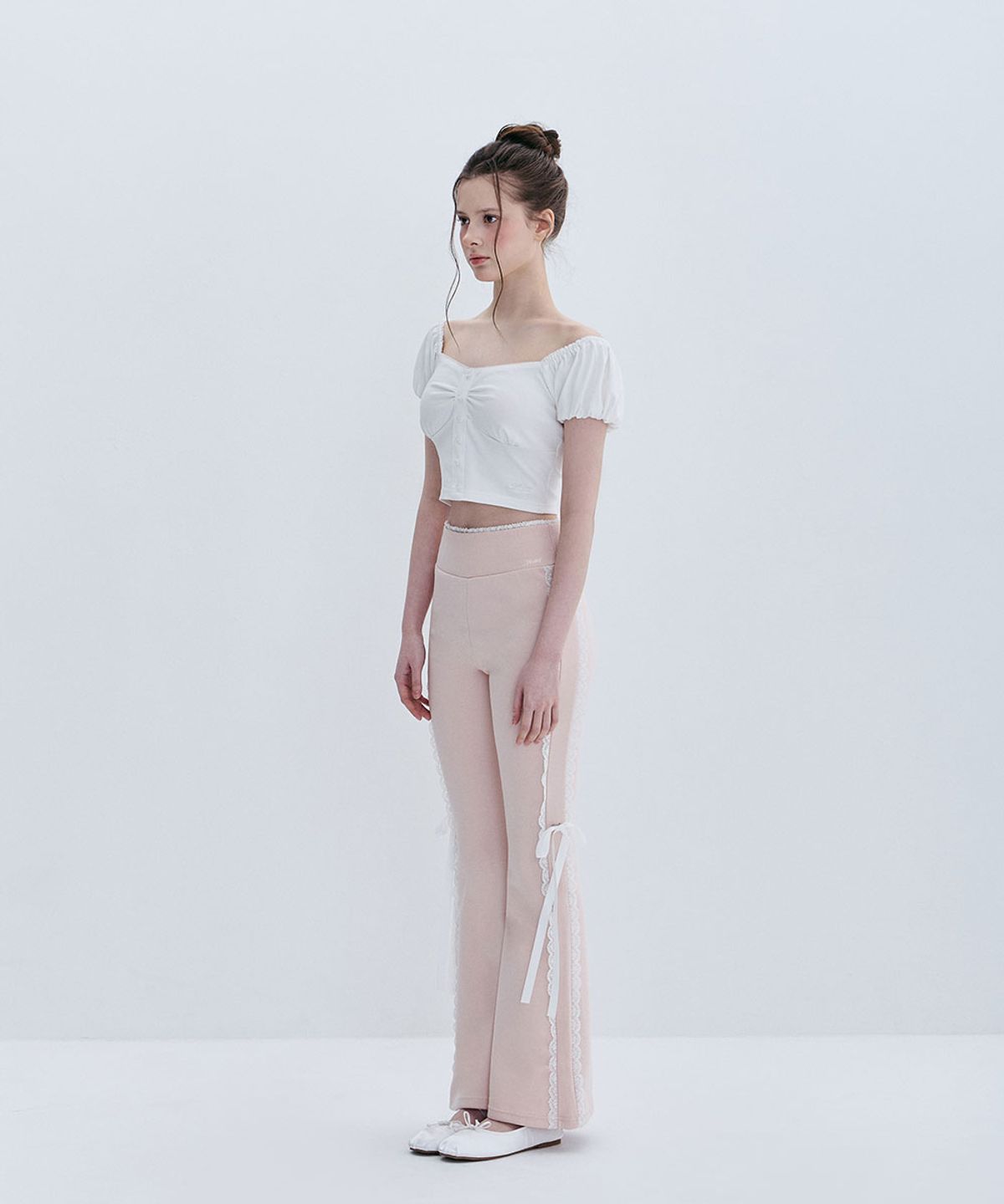 모아벨(MOABEL) CONTOUR LINE RIBBON PANTS - PINK