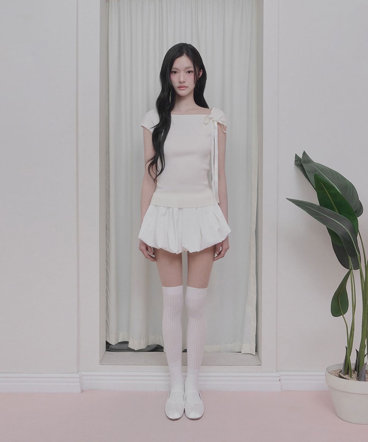 모아벨(MOABEL) BLUSH TIE KNIT - IVORY
