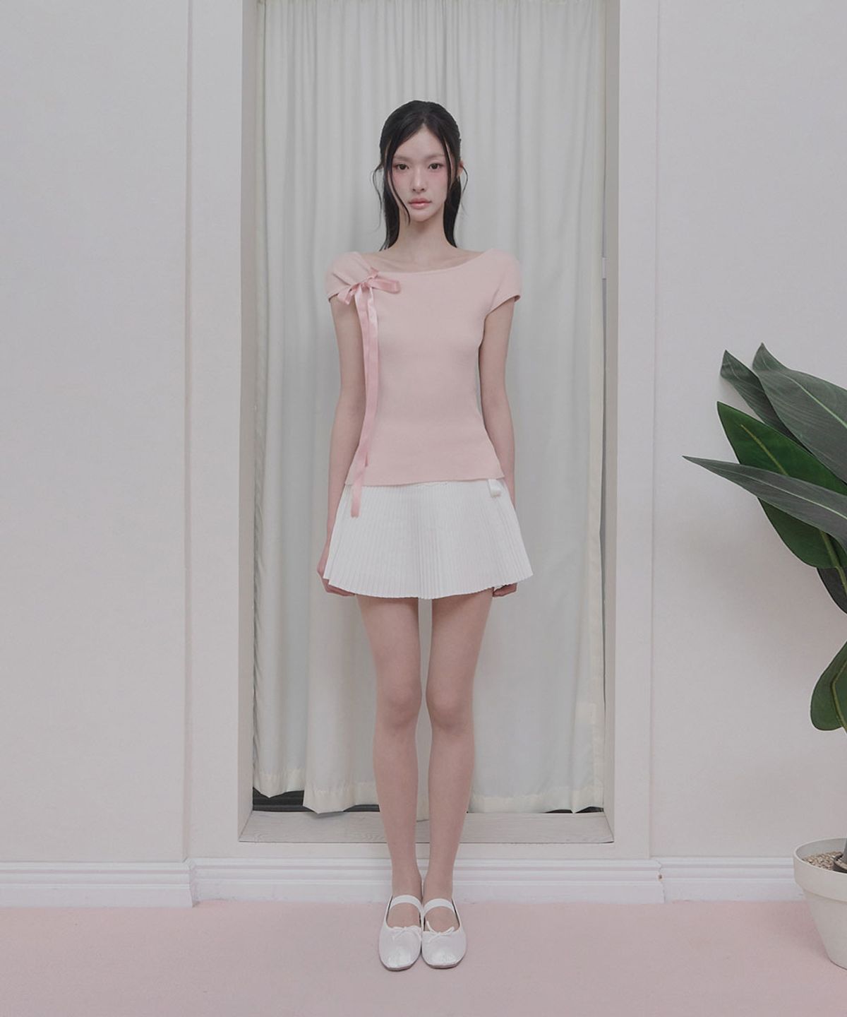 모아벨(MOABEL) BLUSH TIE KNIT - PINK