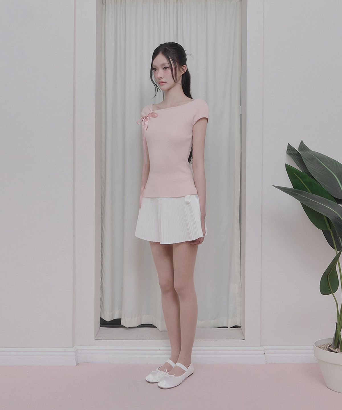 모아벨(MOABEL) BLUSH TIE KNIT - PINK