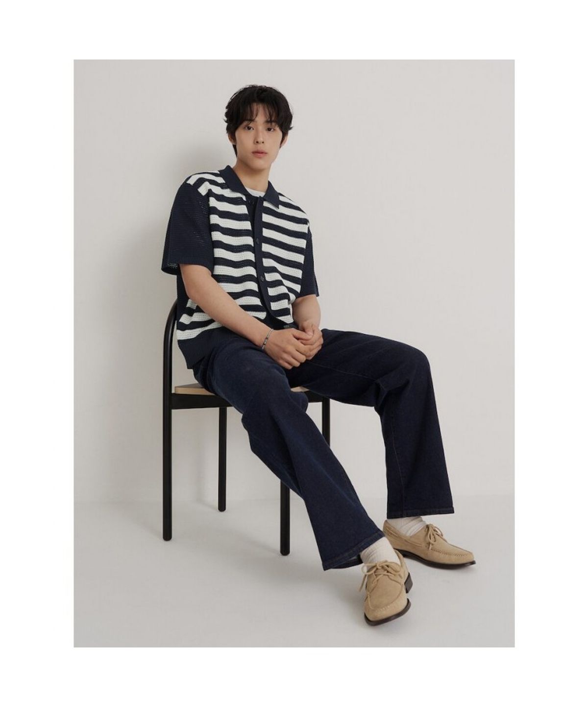 빈폴 멘(BEANPOLE MEN) 마린 크로셰 반소매 카디건  네이비